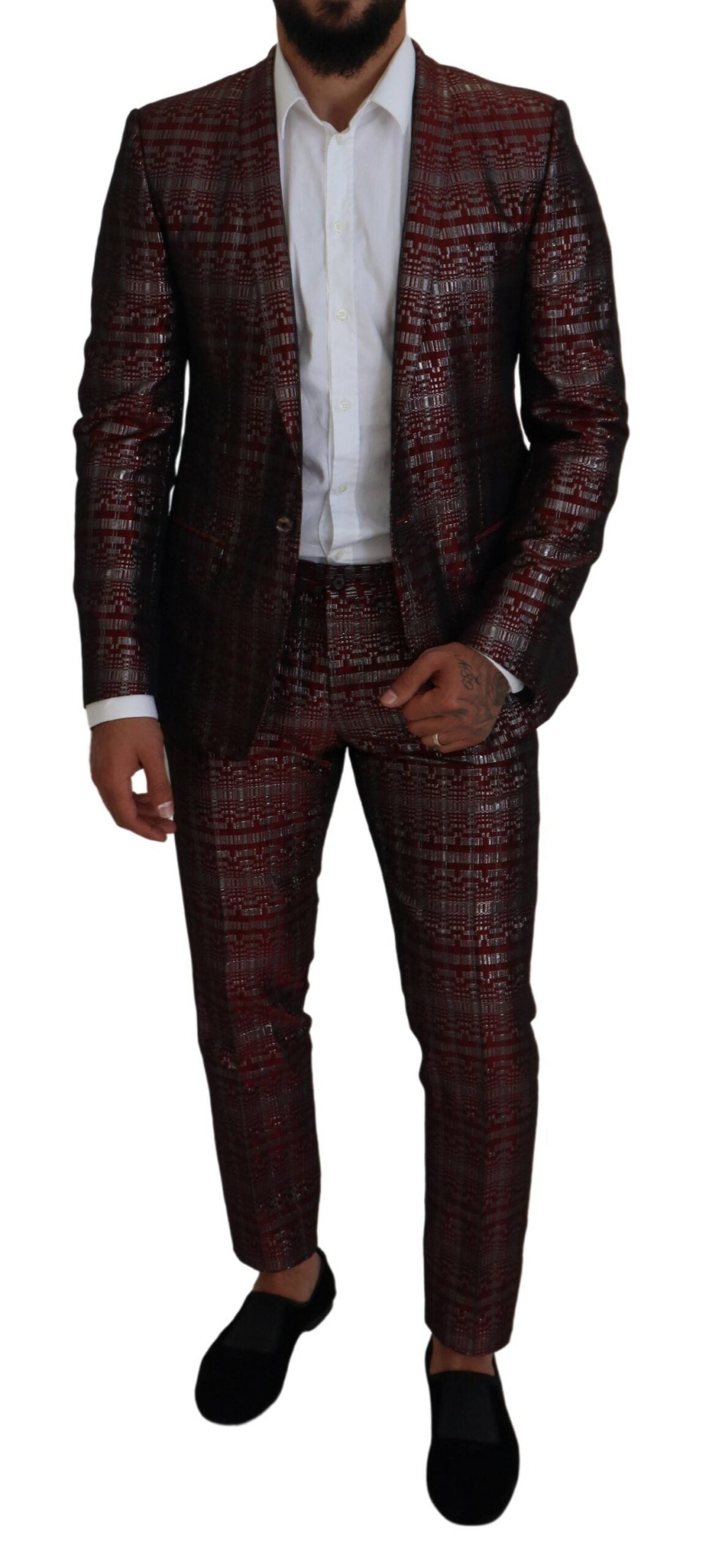 Dolce & Gabbana Bordeaux Silver GOLD Slim Fit Suit