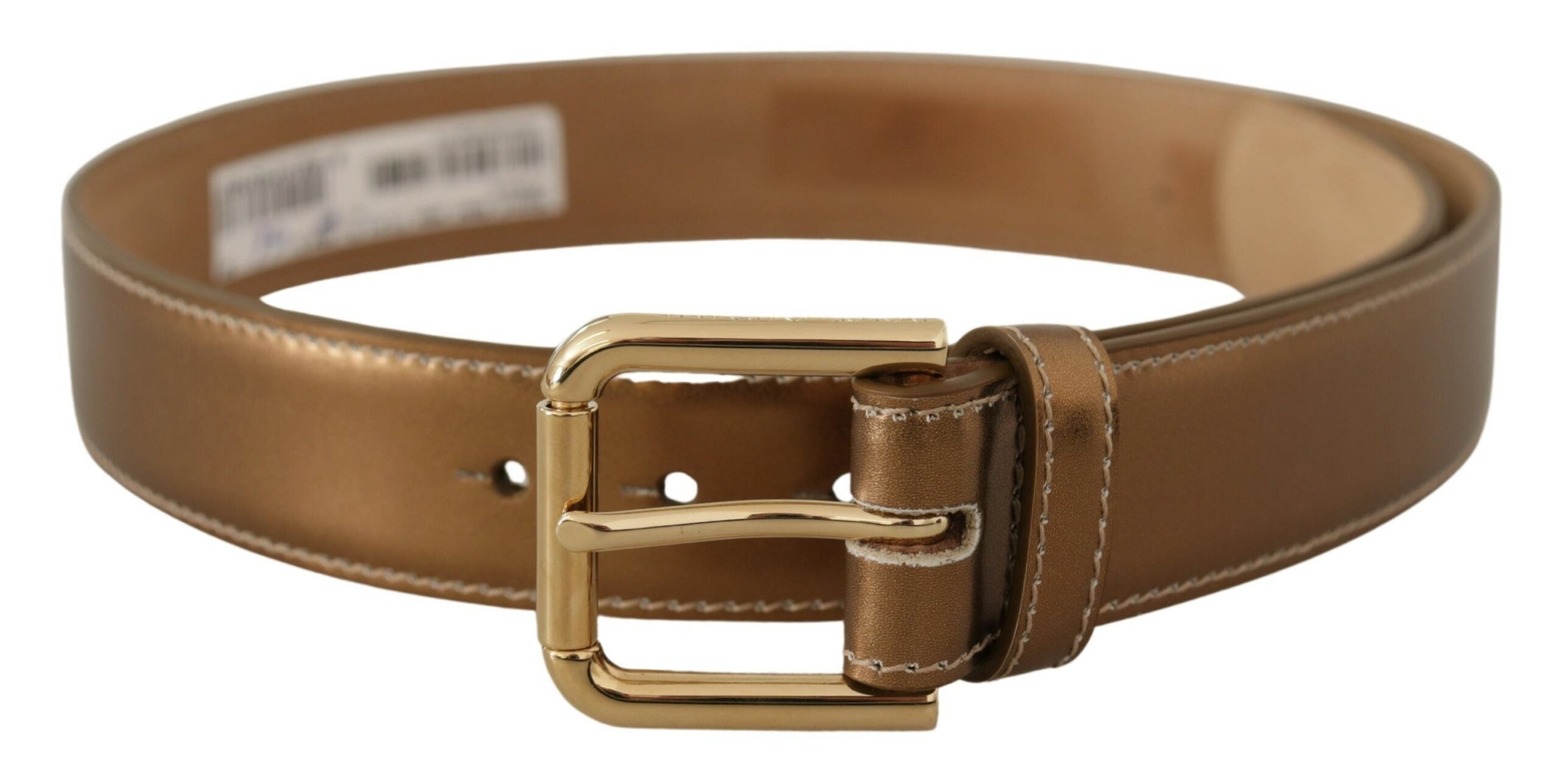 Dolce & Gabbana Eleganter bronzefarbener Ledergürtel mit Logo-Schnalle