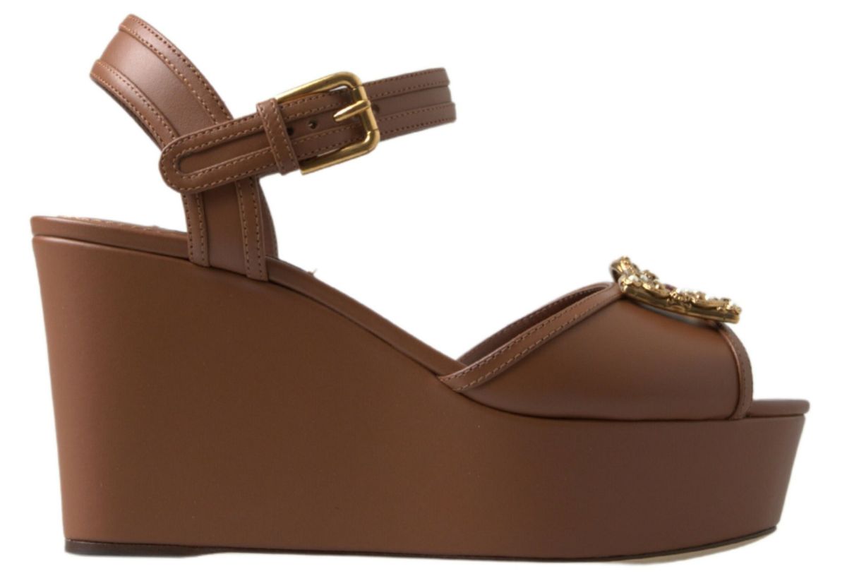 Dolce & Gabbana – Schicke Keilabsätze aus braunem Leder mit Knöchelriemen