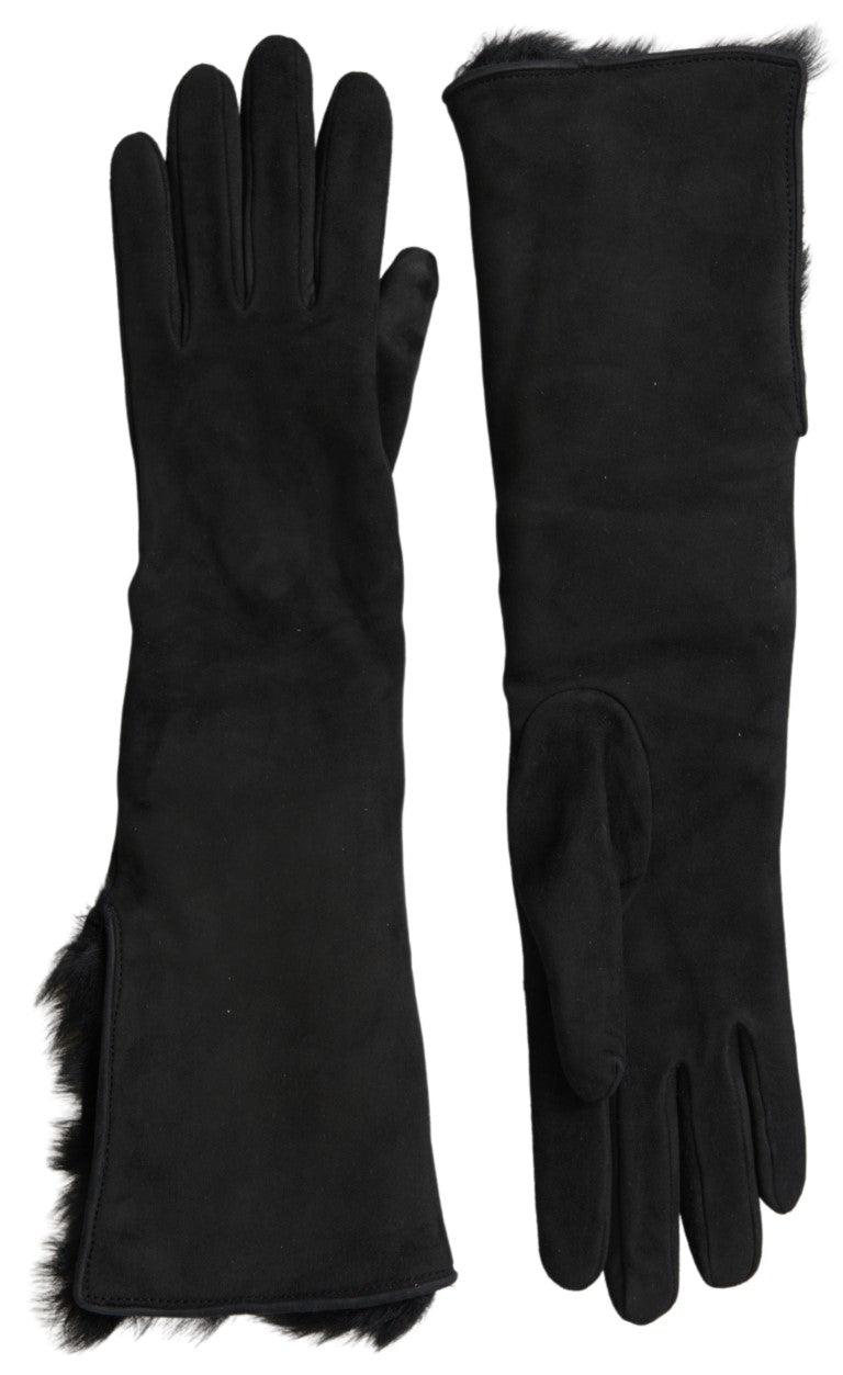 Dolce & Gabbana Elegante ellenbogenlange Lederhandschuhe mit Pelzbesatz