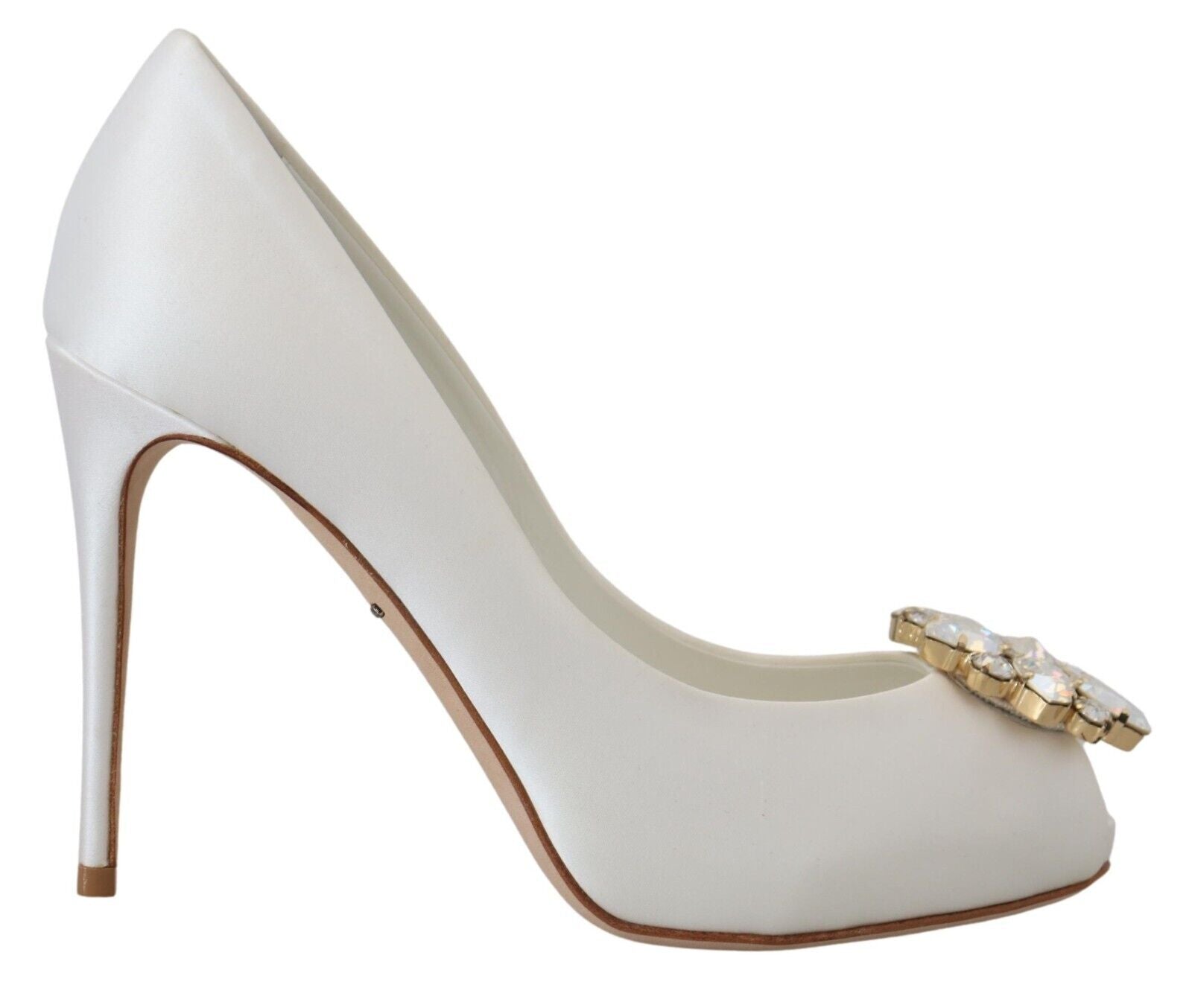 Dolce & Gabbana – Weiße Peep-Toe-Pumps mit Kristallverzierung