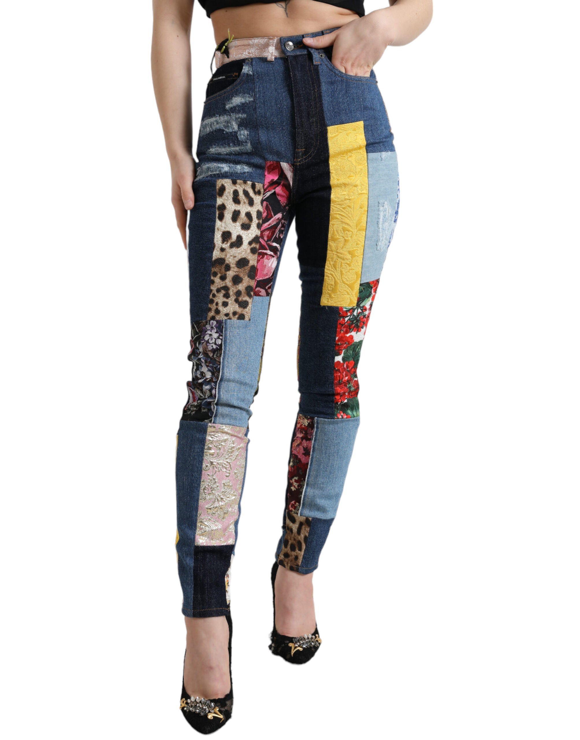 Dolce & Gabbana – Enge Jeans im leuchtenden Patchwork-Look