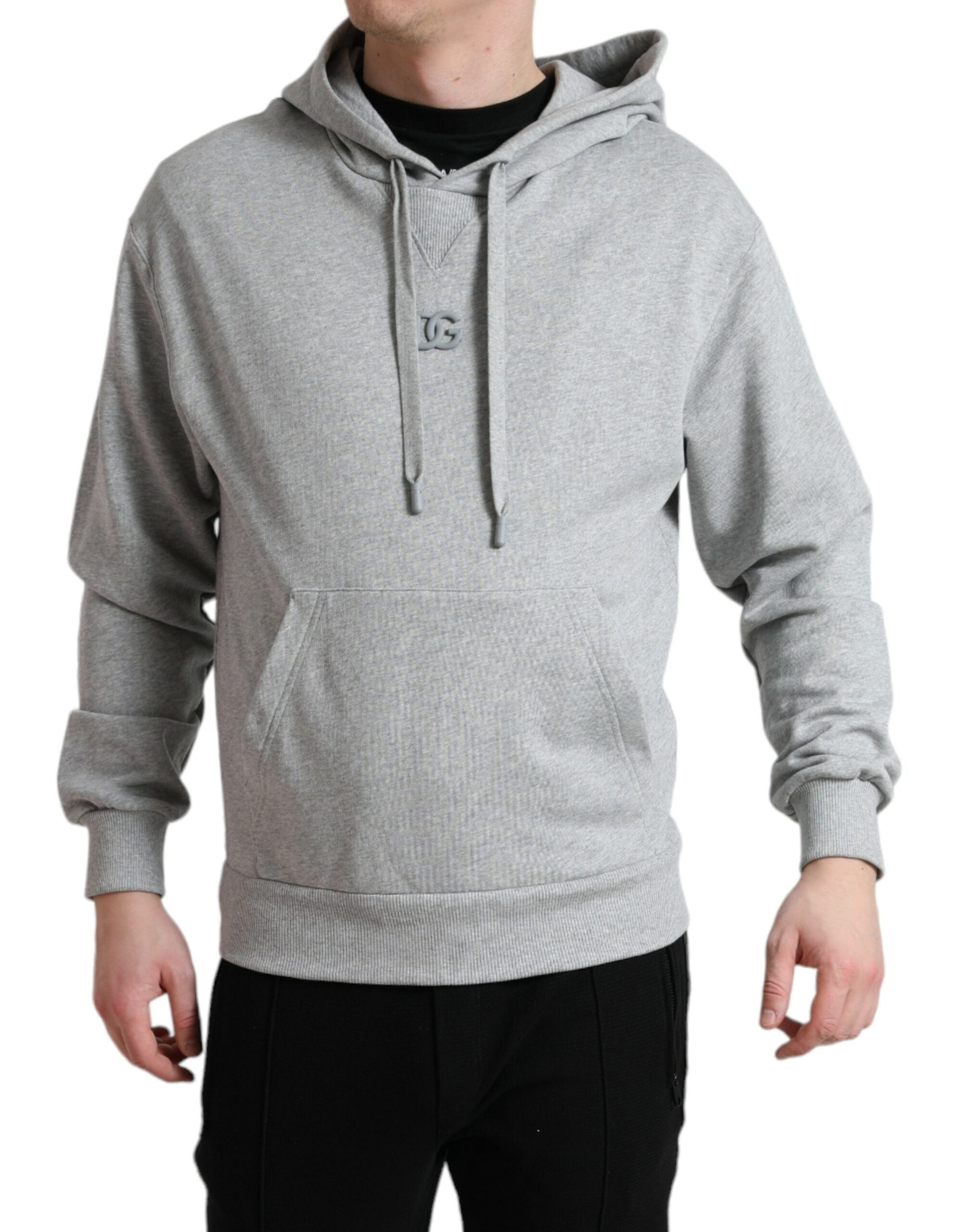 Dolce & Gabbana Chic Grauer Baumwollpullover mit Kapuze und Logo