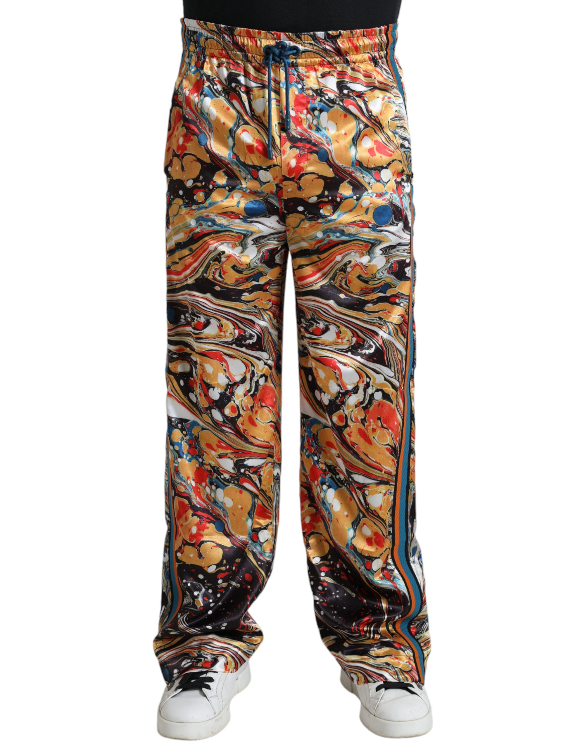 Dolce & Gabbana Elegante Satin-Trainingshose in mehrfarbigem Marmor