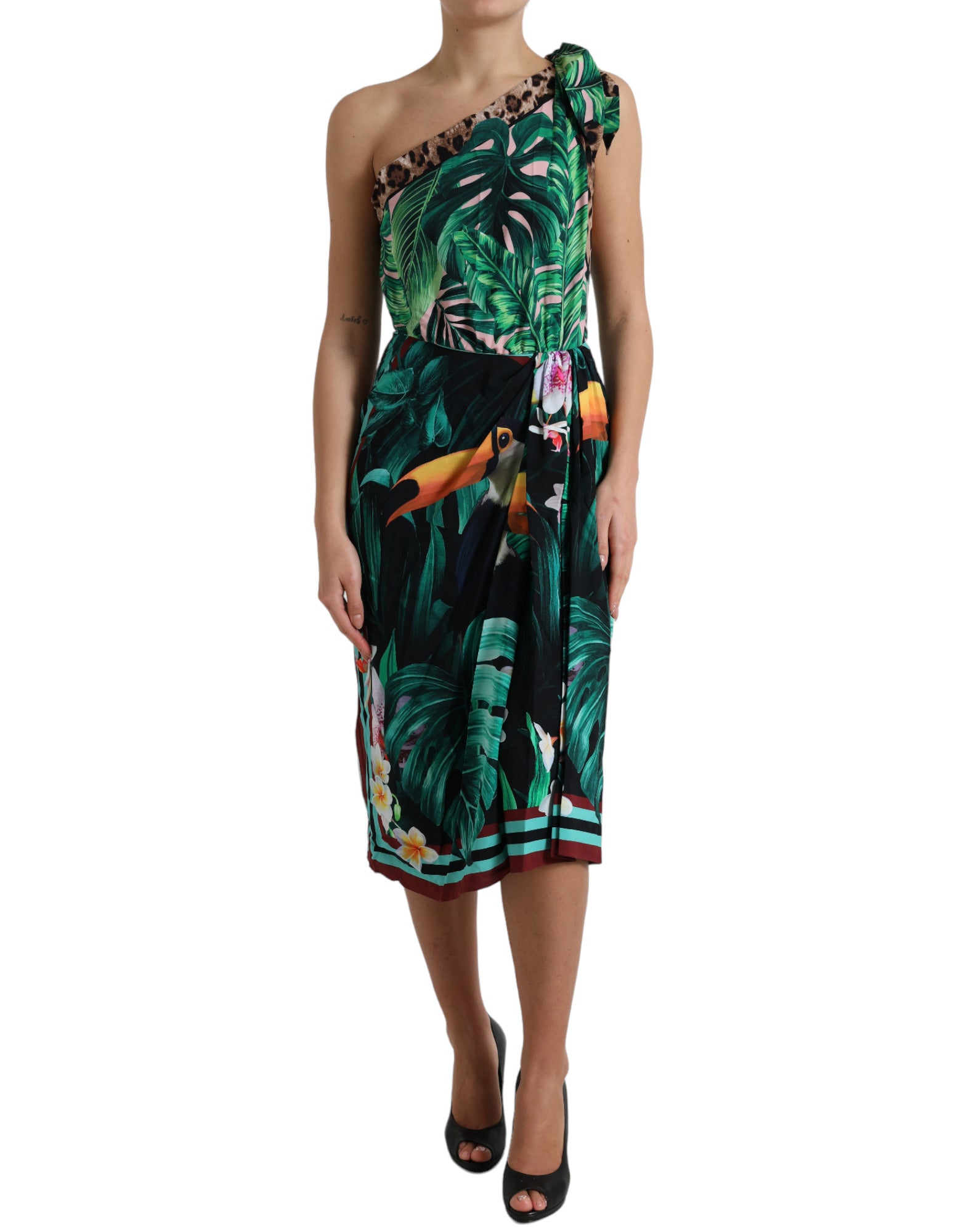 Dolce & Gabbana One-Shoulder-Kleid mit tropischem Dschungel-Print