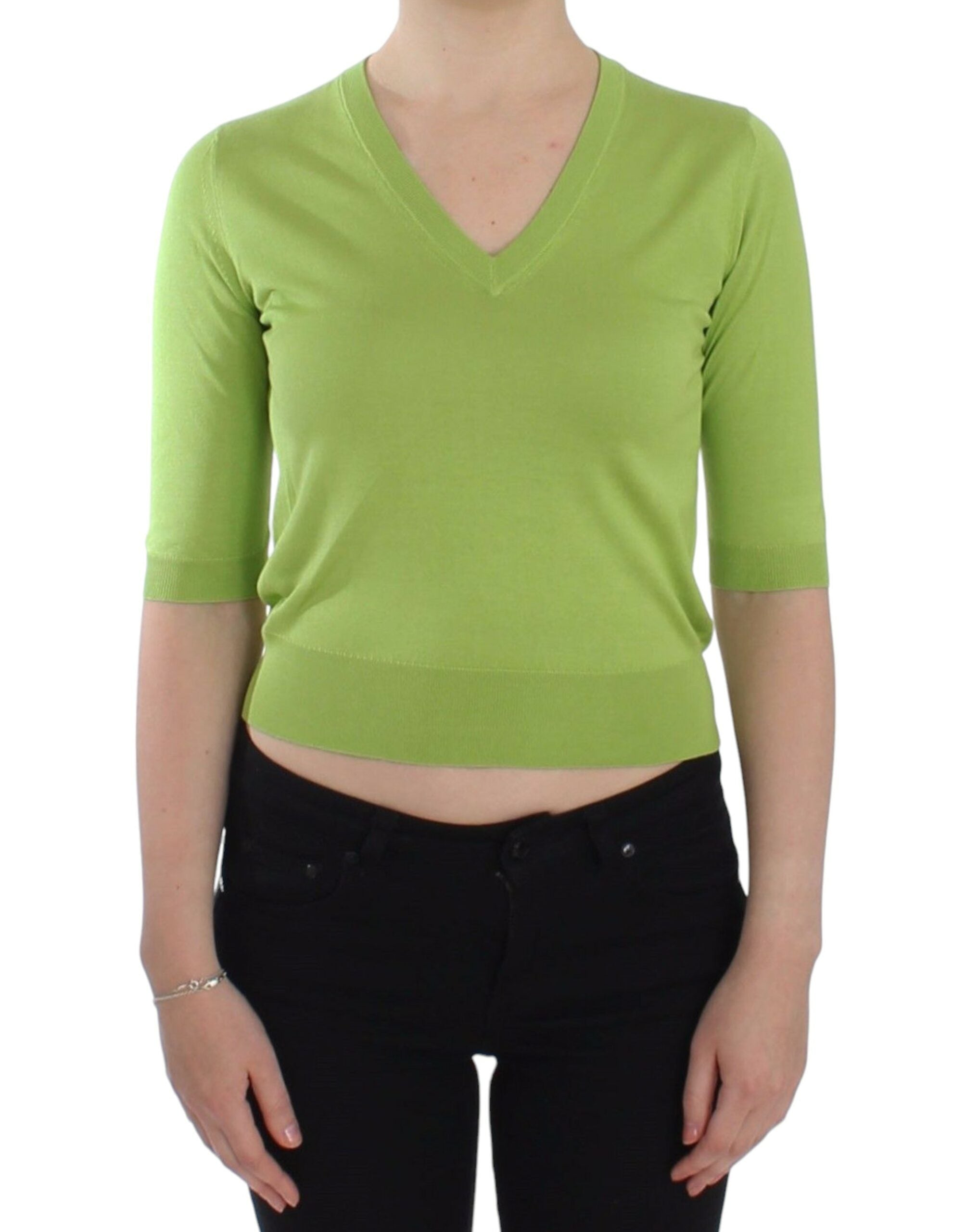 Dolce & Gabbana Smaragdgrüner Wollpullover mit V-Ausschnitt