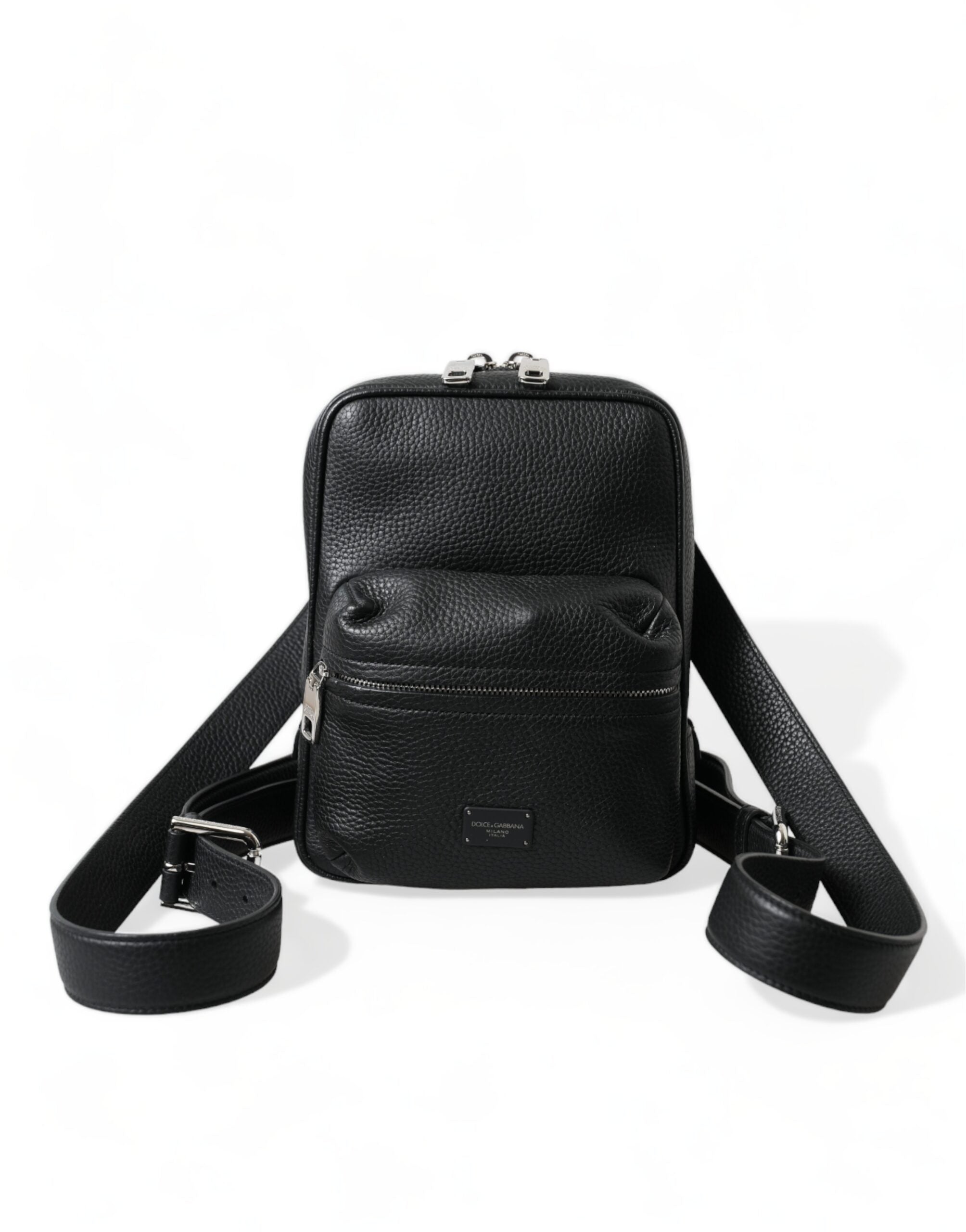 Dolce & Gabbana Chic – Kleiner Rucksack aus schwarzem Kalbsleder
