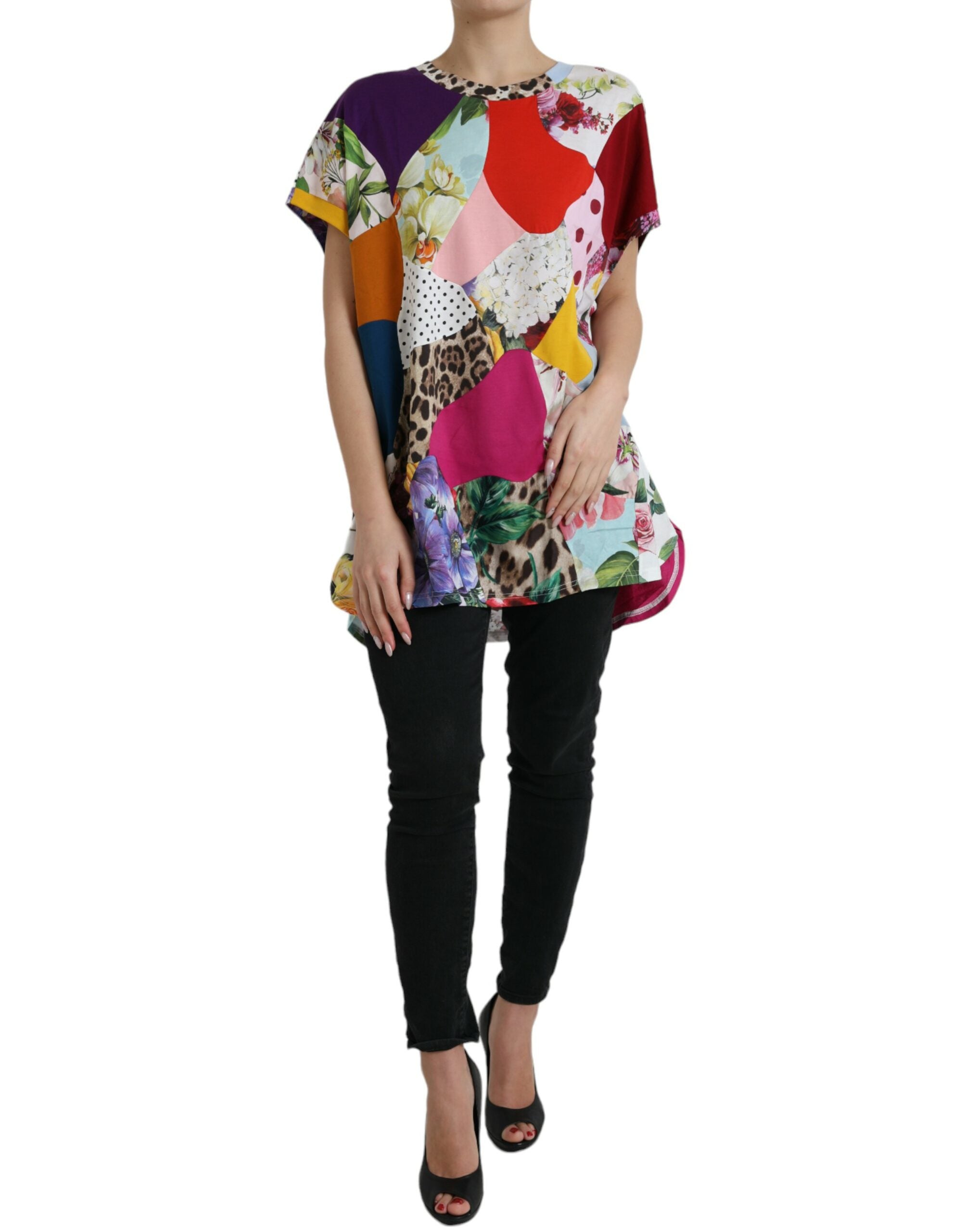 Dolce & Gabbana Mehrfarbige Patchwork-Bluse aus Baumwolle und Seide