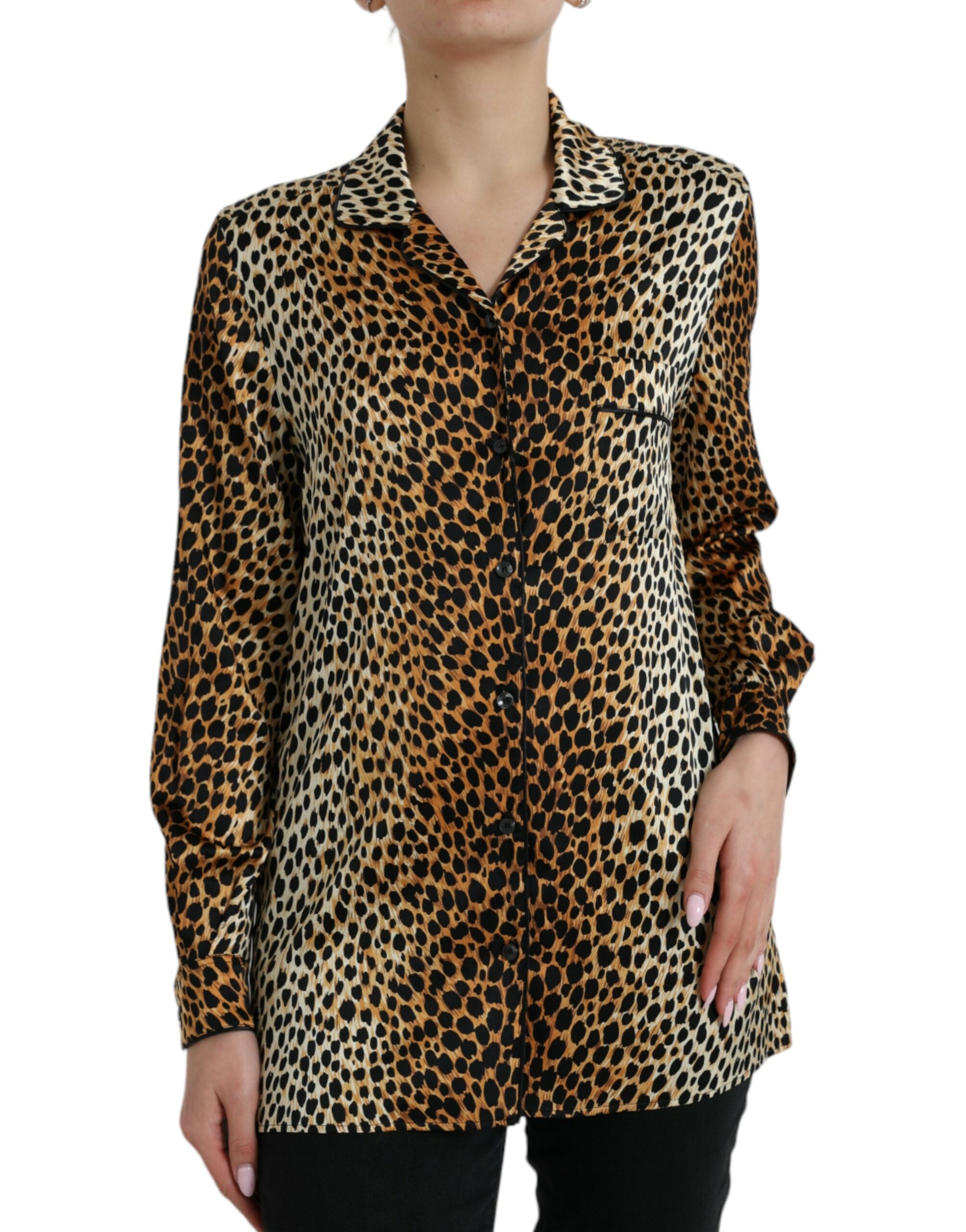 Dolce & Gabbana Brown Leopard Print Long Sleeves Blouse Top