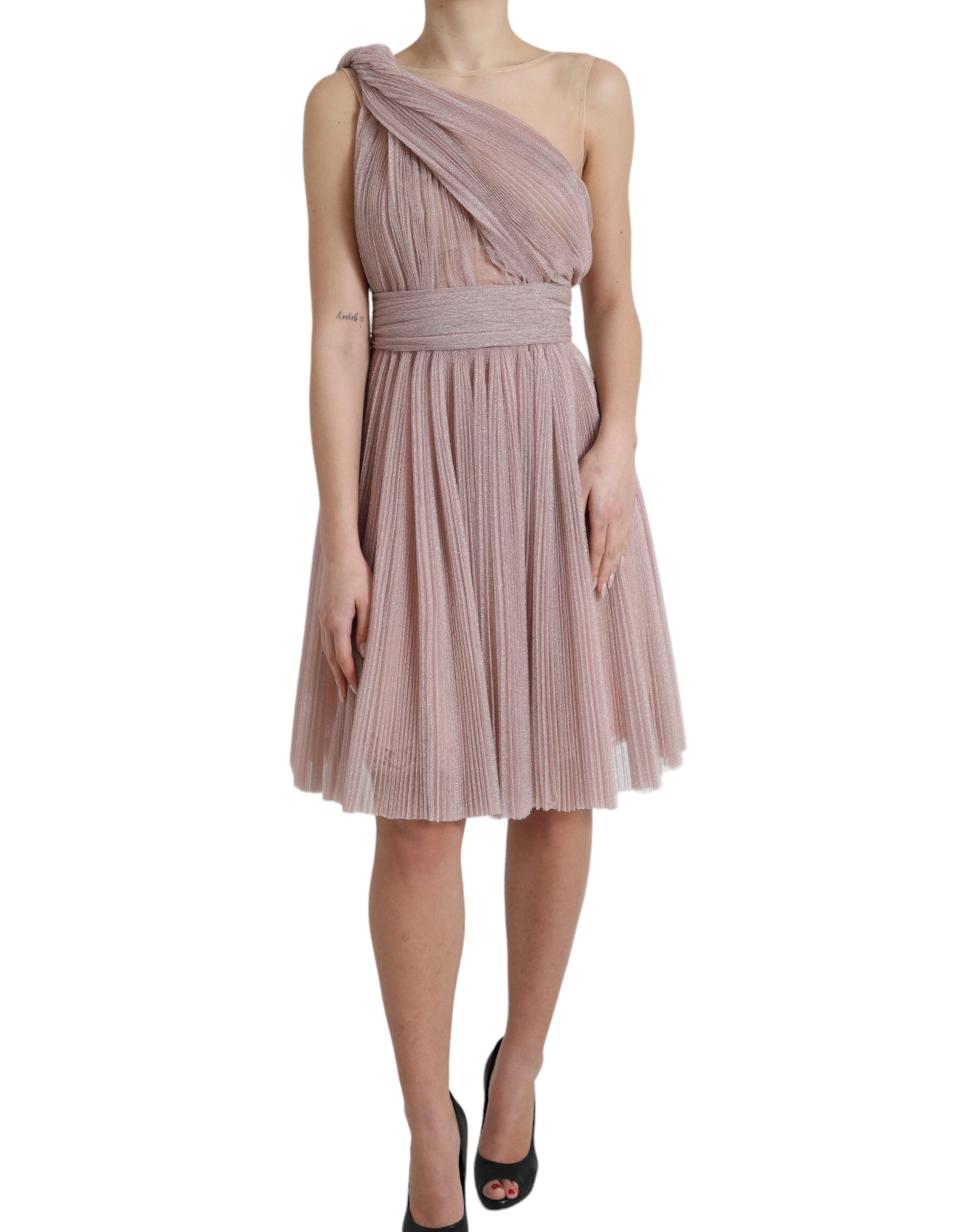 Dolce & Gabbana Lilafarbenes One-Shoulder-Designerkleid mit Plissee