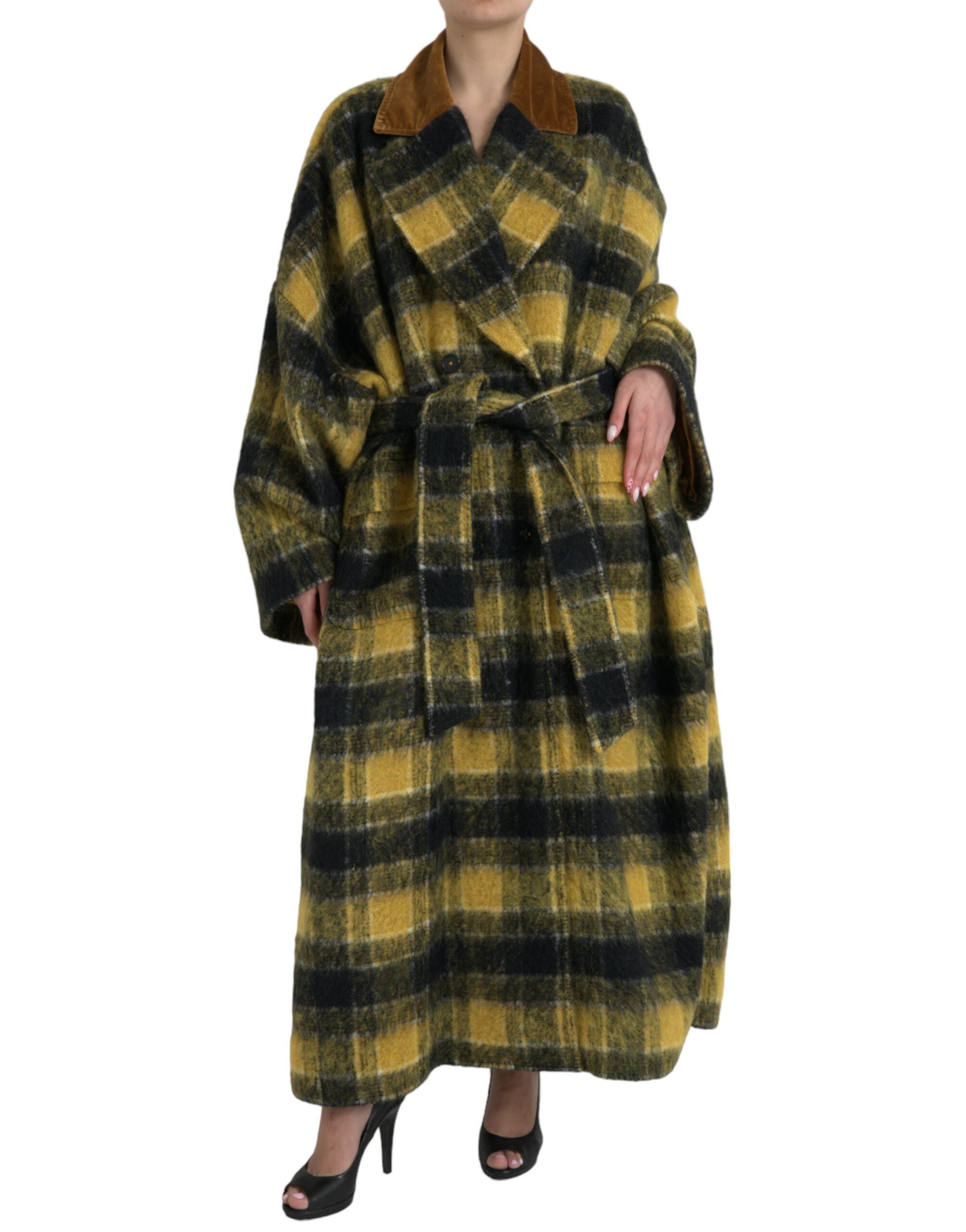 Dolce & Gabbana – Schicker, karierter, langer Trenchcoat in Sonnengelb
