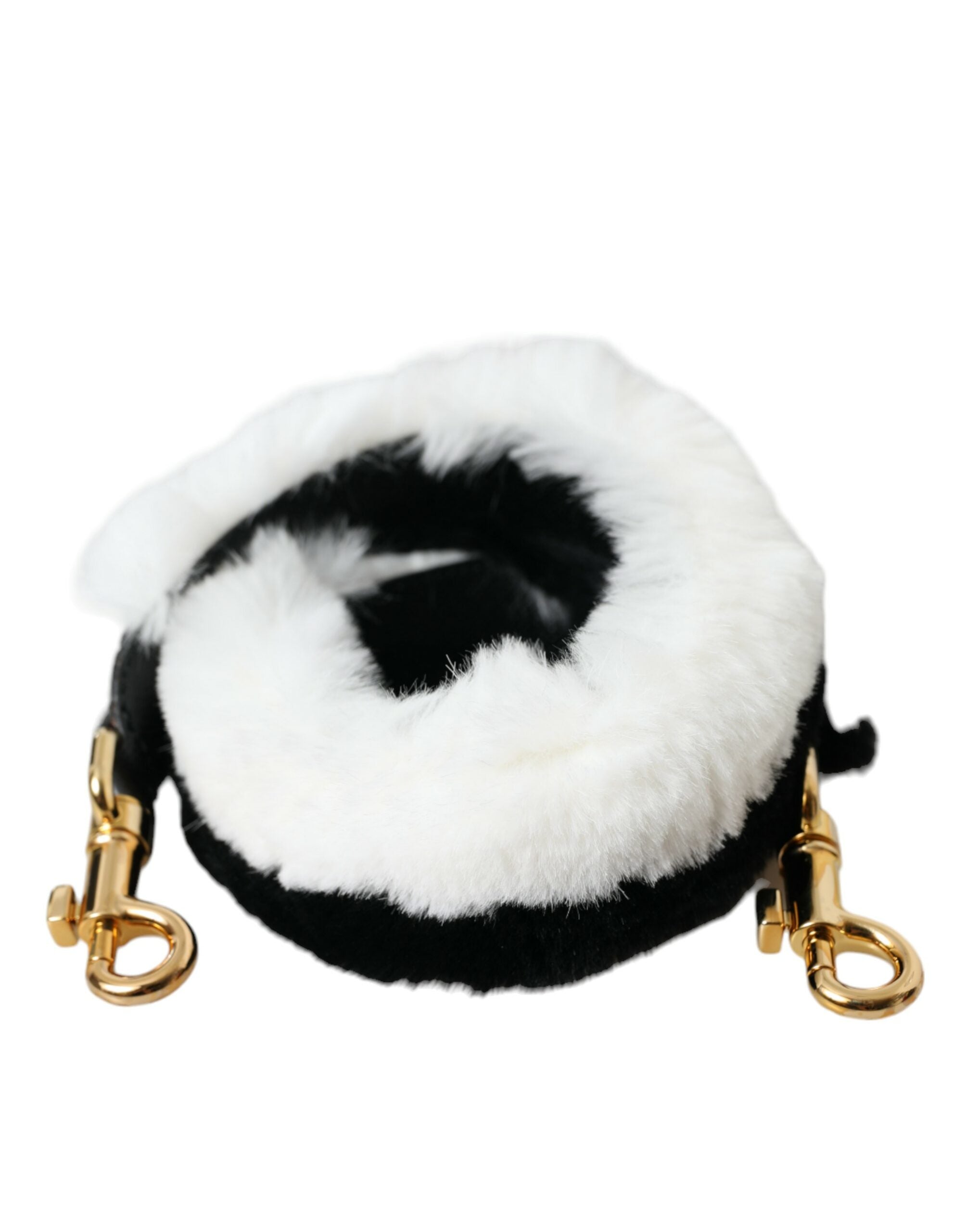 Dolce & Gabbana Schwarz-Weiß Lapin Pelz Accessoire Schultergurt