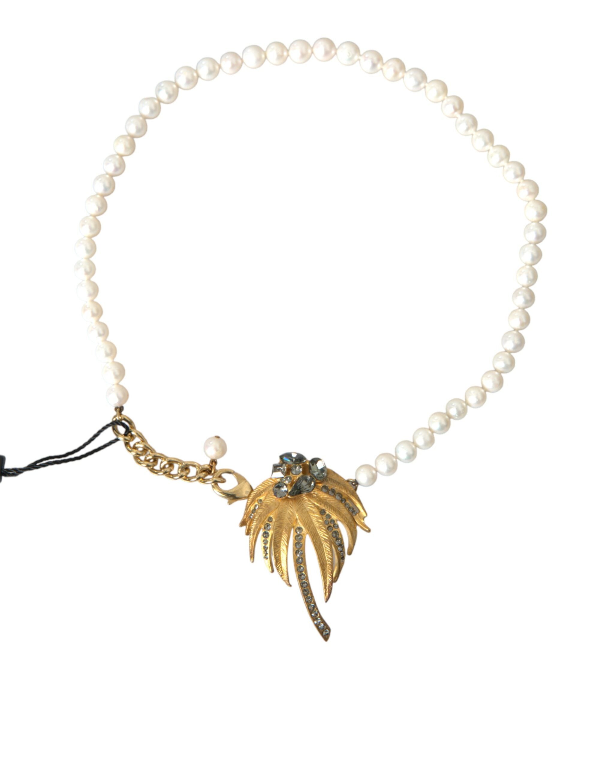 Dolce & Gabbana Halskette mit Baumanhänger aus goldenem Messing mit Kristallperlen