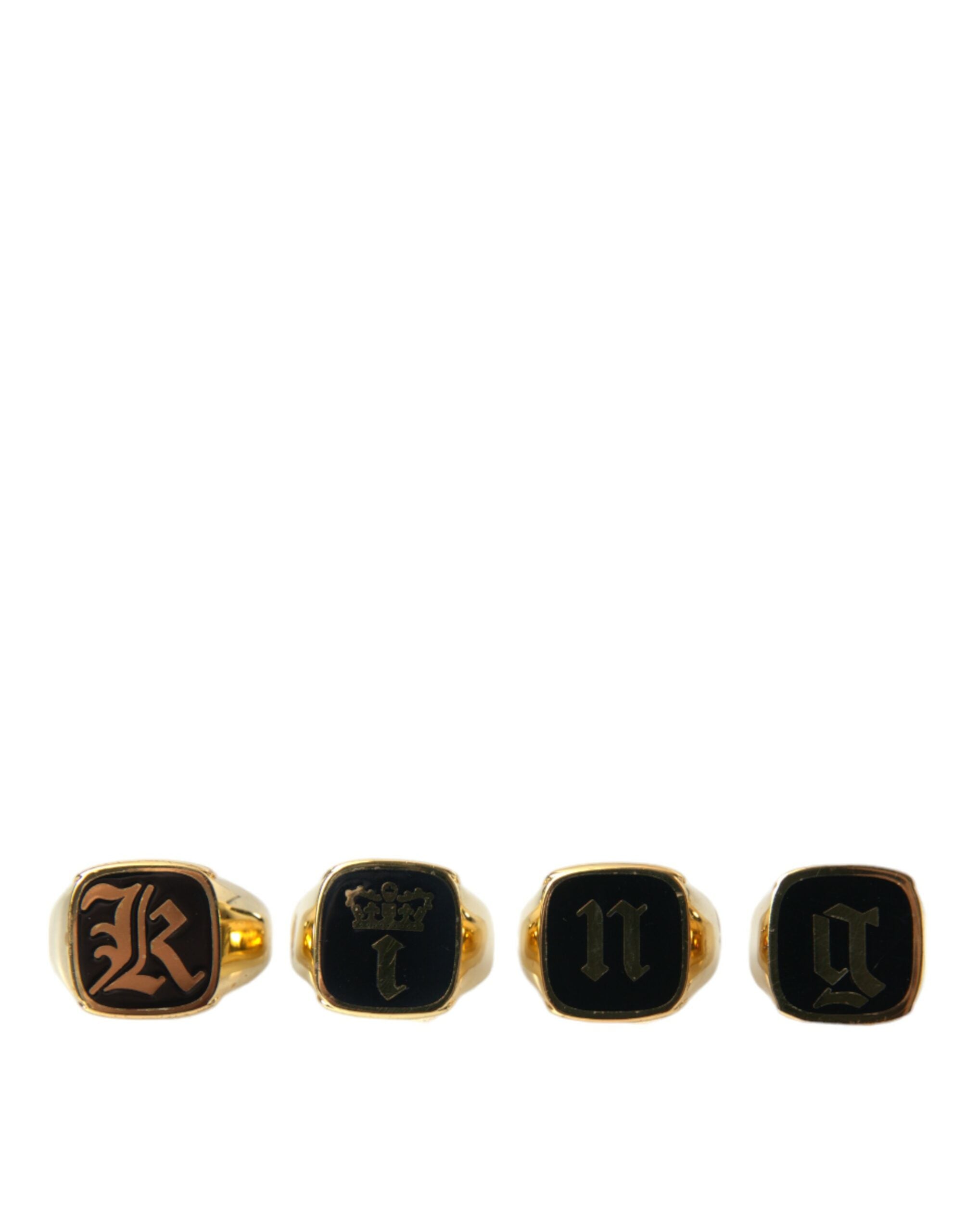 Dolce & Gabbana – KING Emaille-Ring aus Goldmessing, 4er-Set