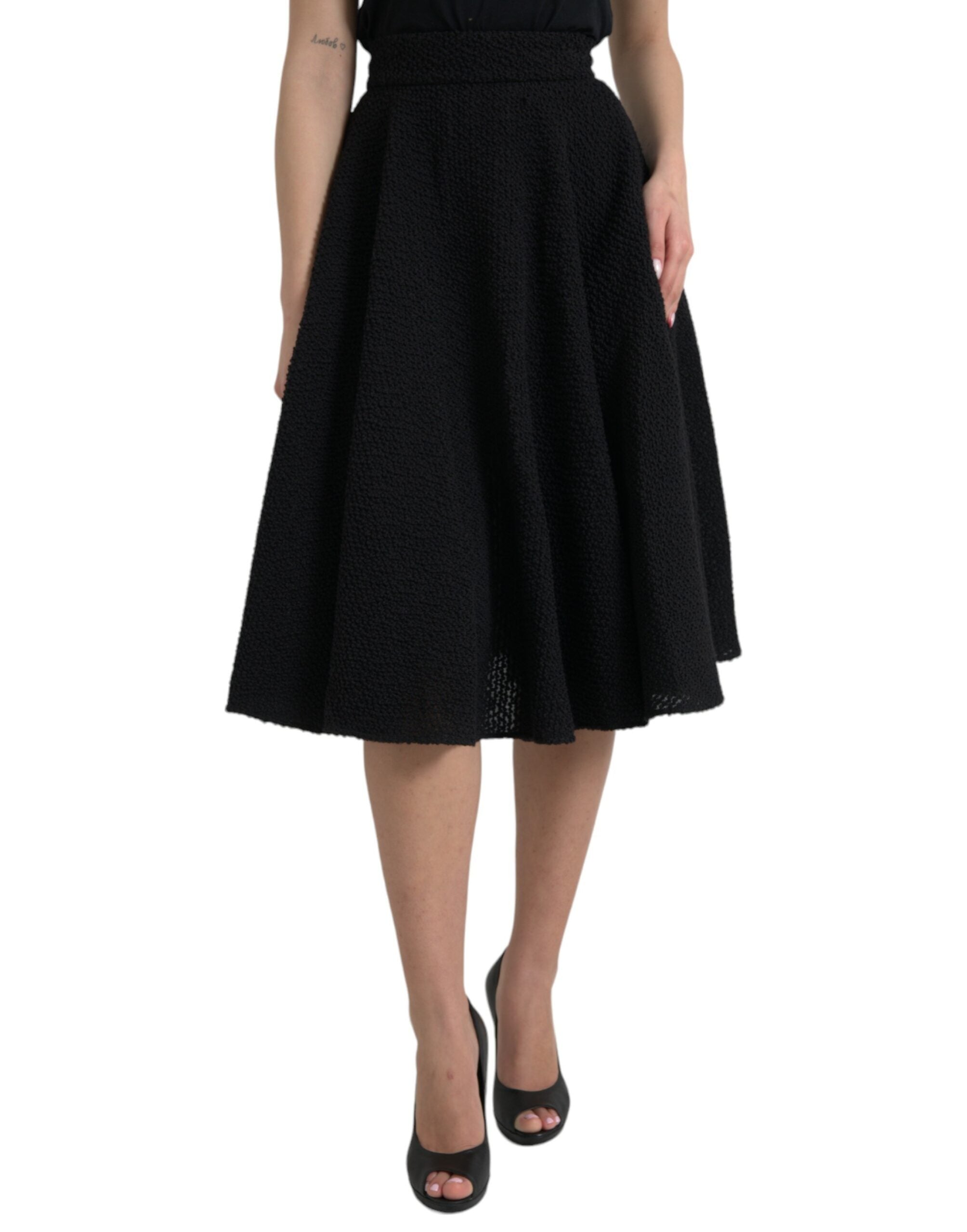 Dolce & Gabbana – Schwarzer, knielanger A-Linien-Rock mit hoher Taille