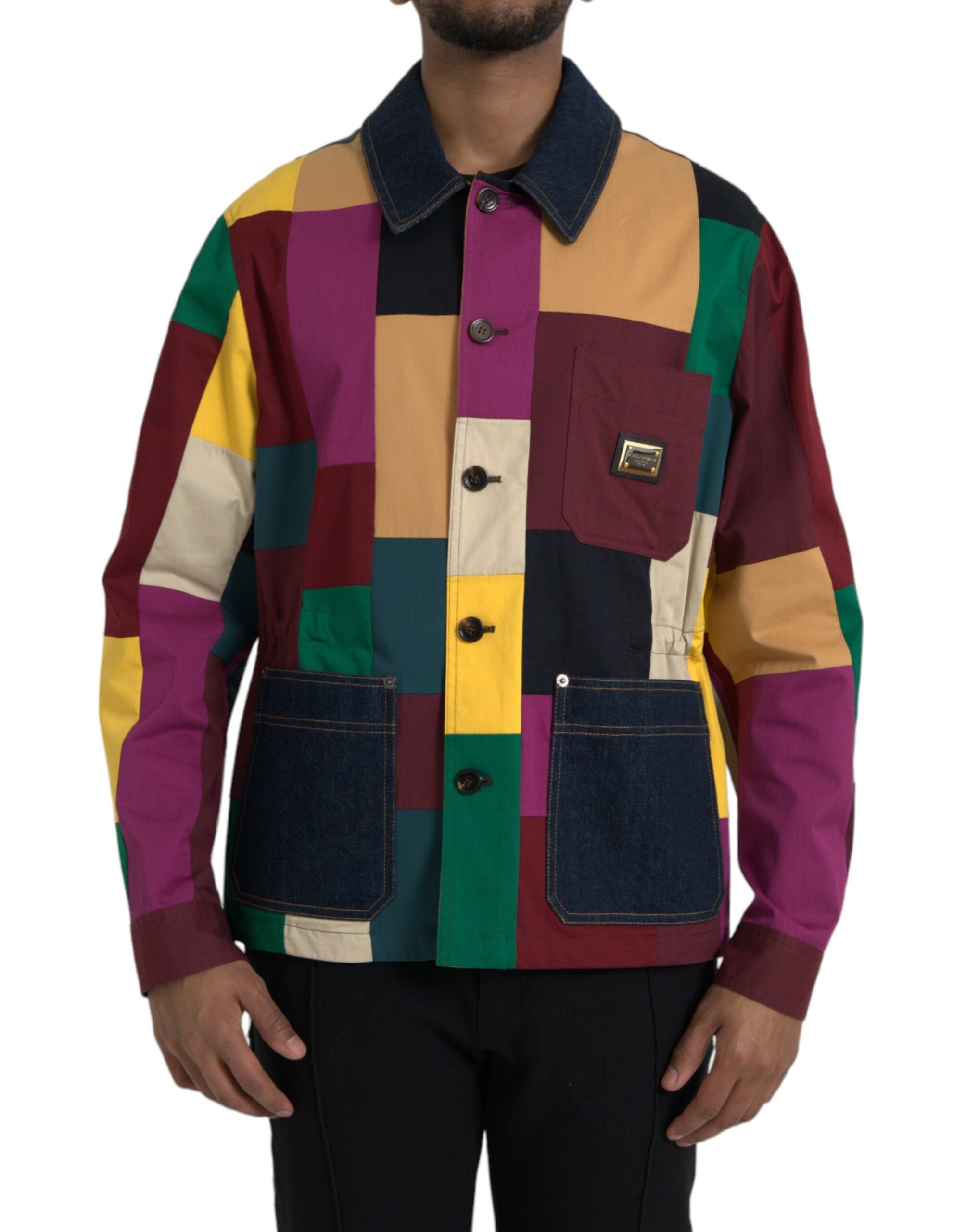Dolce & Gabbana Mehrfarbige Patchwork-Baumwolljacke mit Kragen