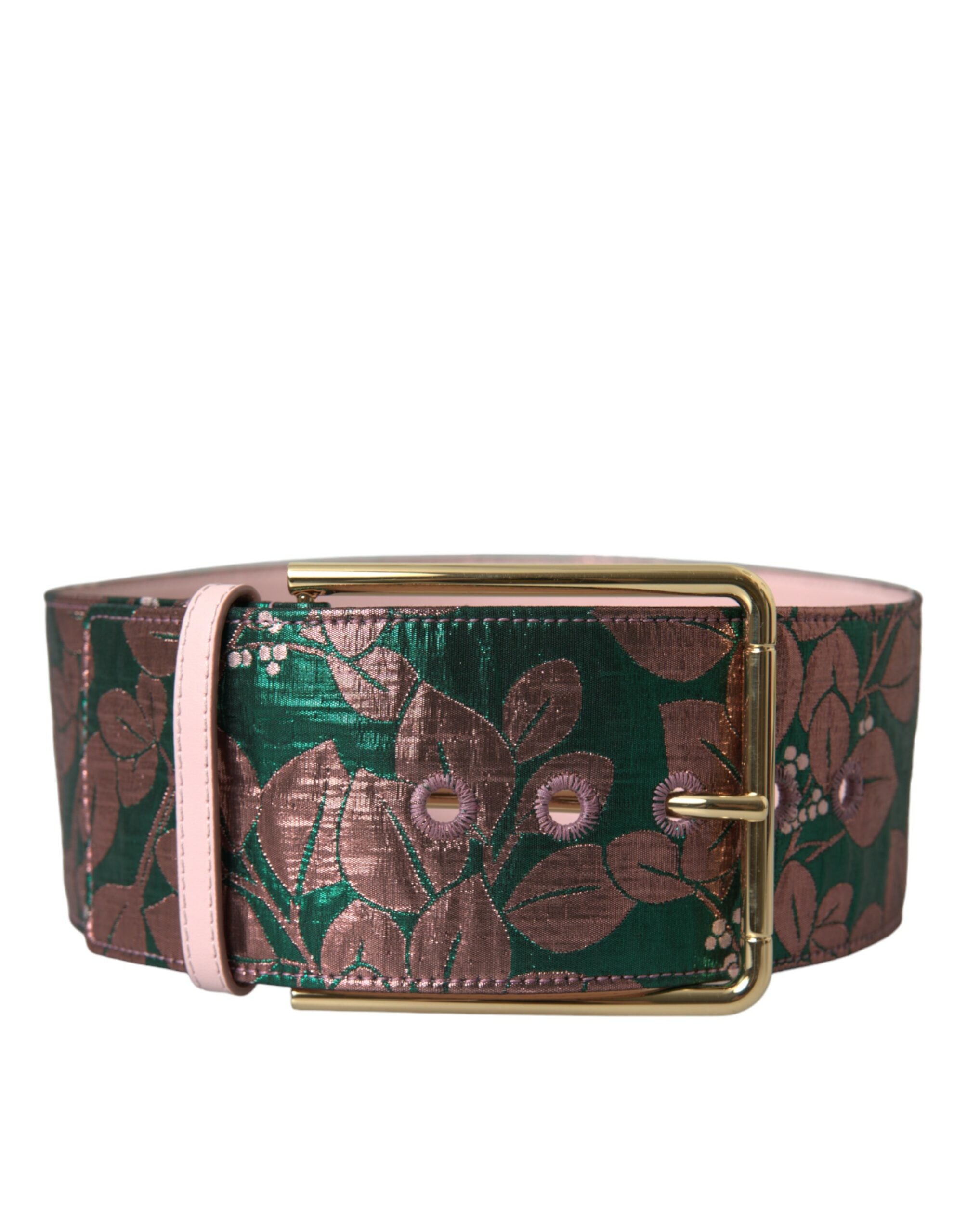 Dolce & Gabbana – Mehrfarbiger Jacquard-Gürtel mit Lurex-Goldschnalle und Blumenmuster