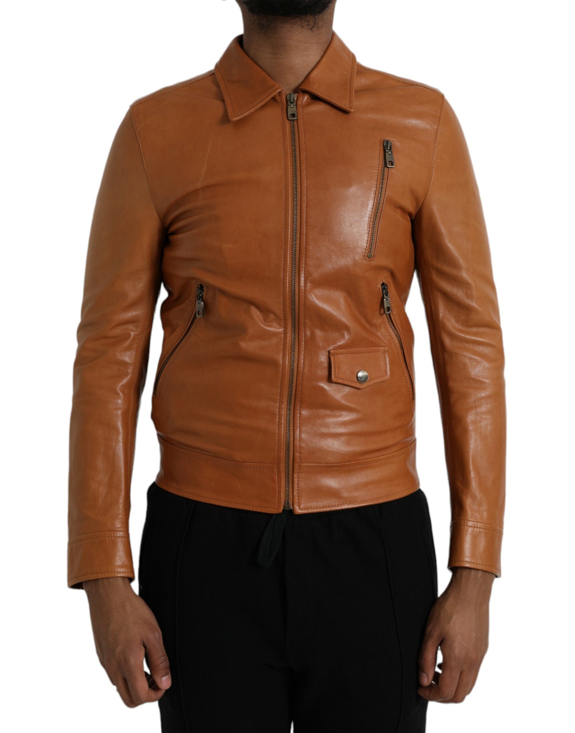 Dolce & Gabbana – Blousonjacke aus braunem Lammleder mit durchgehendem Reißverschluss