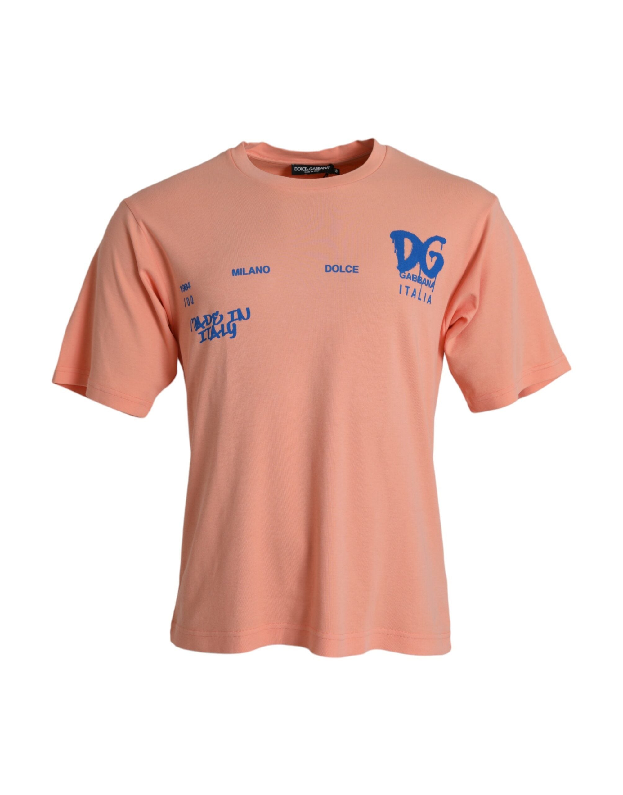 Dolce & Gabbana – Korallenfarbenes, kurzärmliges T-Shirt aus Baumwolle mit Logo-Print