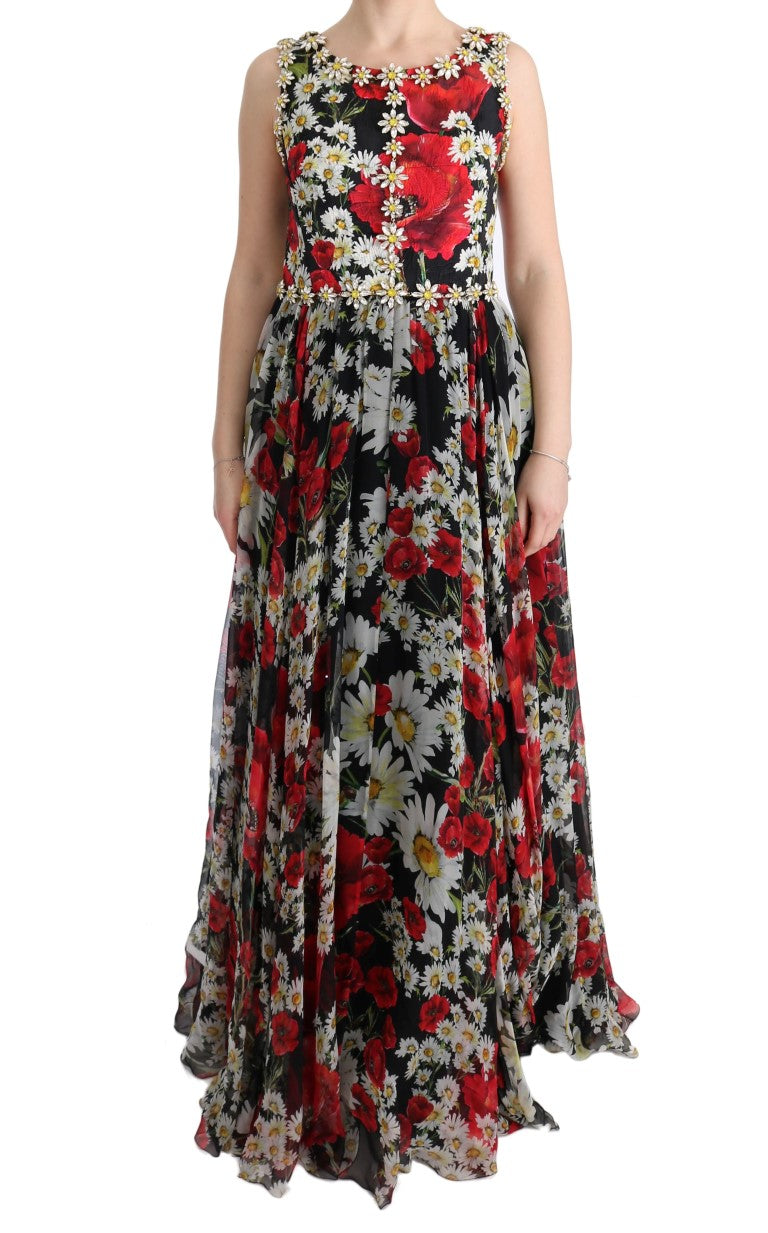 Dolce & Gabbana – Maxikleid mit Blumenmuster, Sonnenblumenprint und Kristallen
