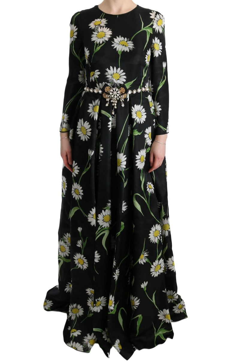 Dolce & Gabbana Elegantes Maxikleid mit Sonnenblumen und Kristallen