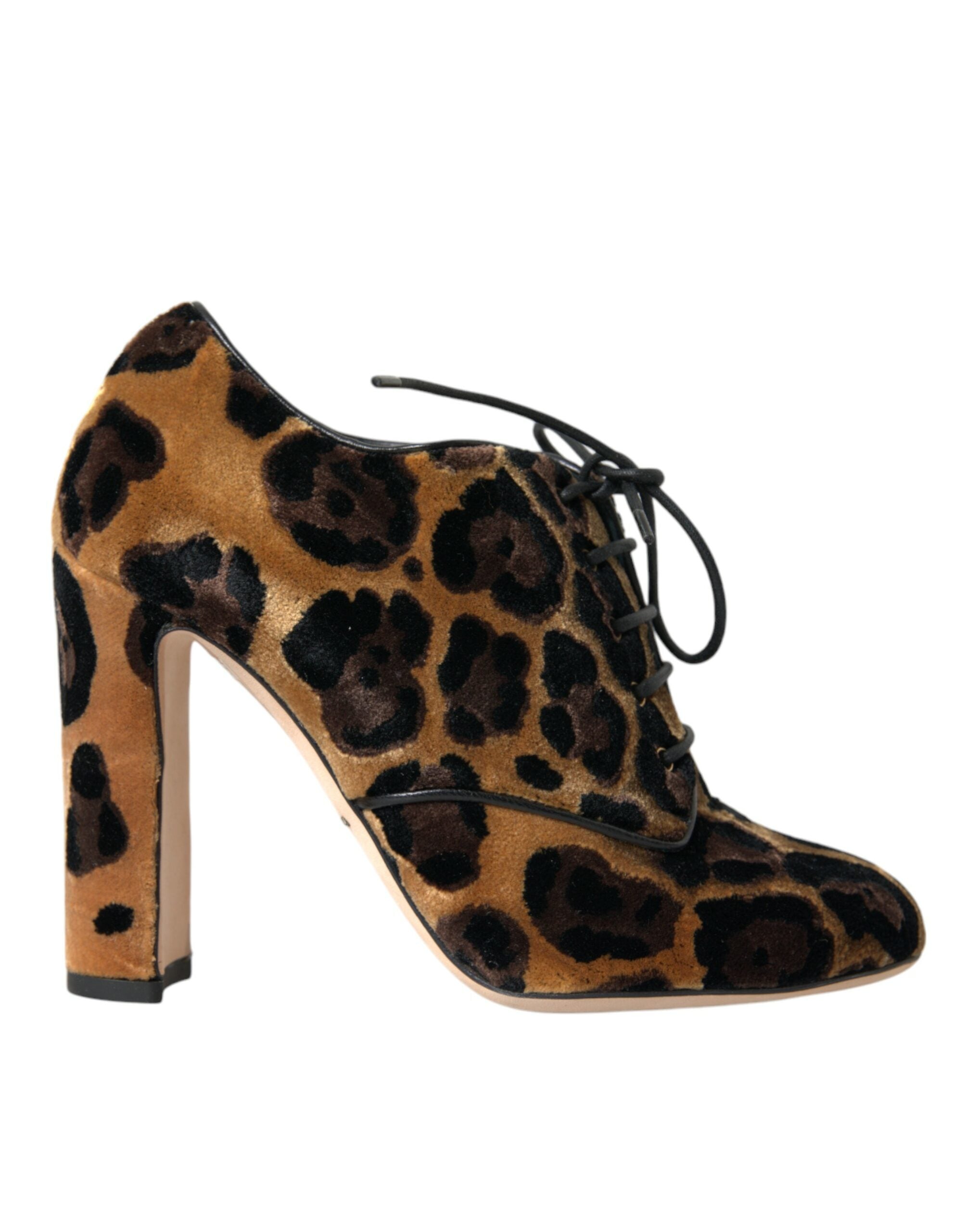 Dolce & Gabbana – Braune Stiefeletten mit Leopardenmuster und Schnürung