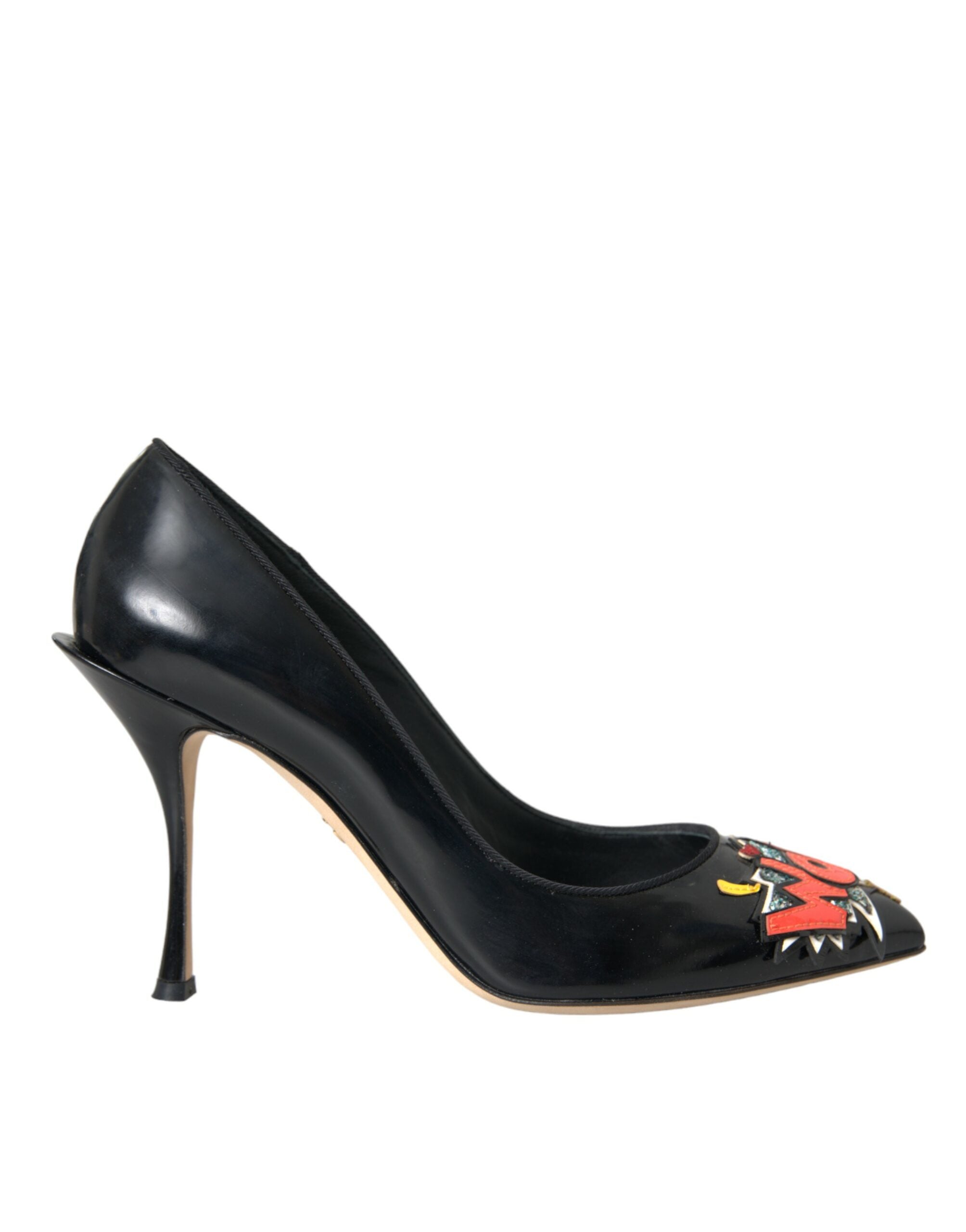 Dolce & Gabbana – Schwarze Pumps aus Leder mit WOW-Patch
