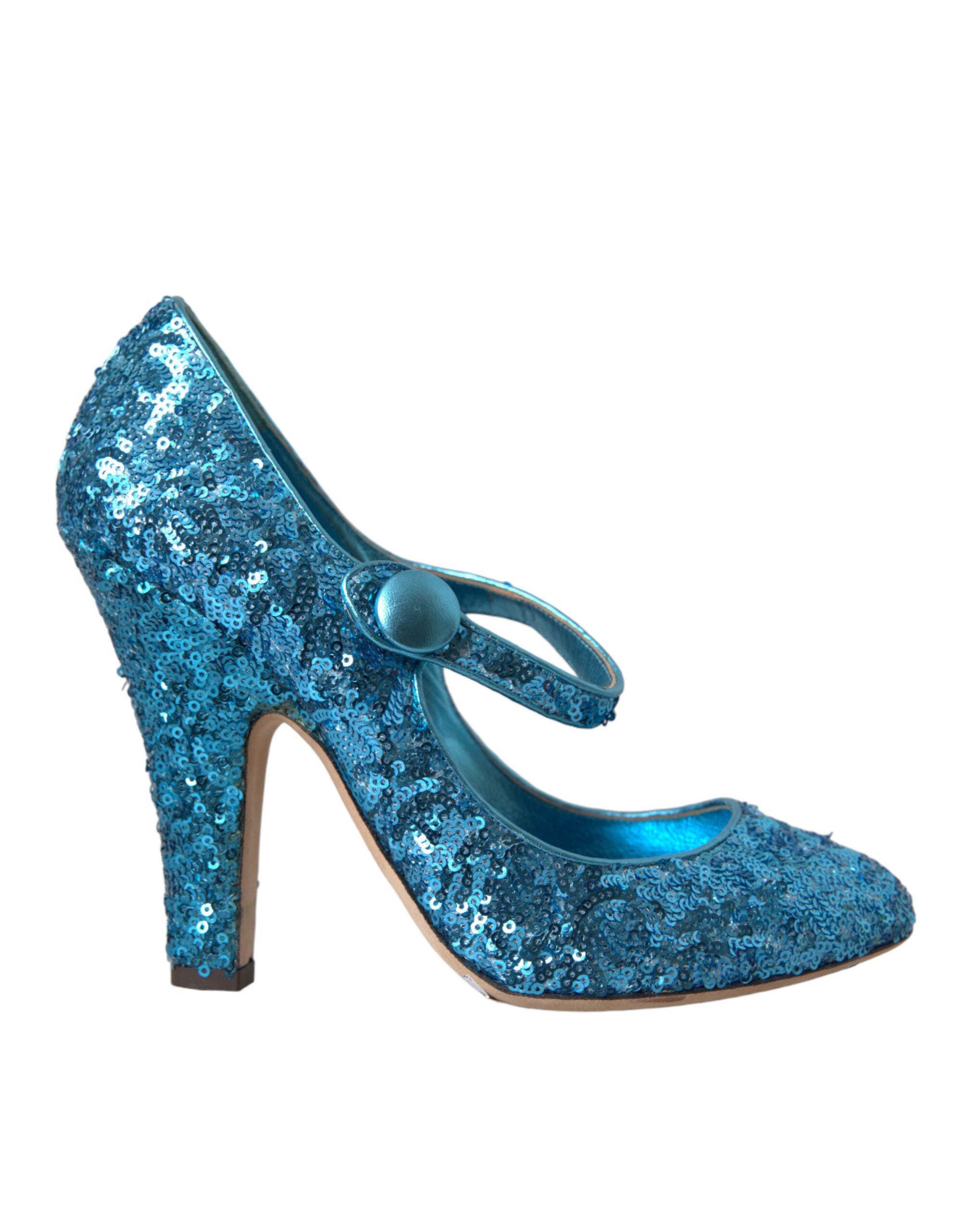 Dolce & Gabbana Blaue Mary Jane Pumps mit Pailletten und hohen Absätzen