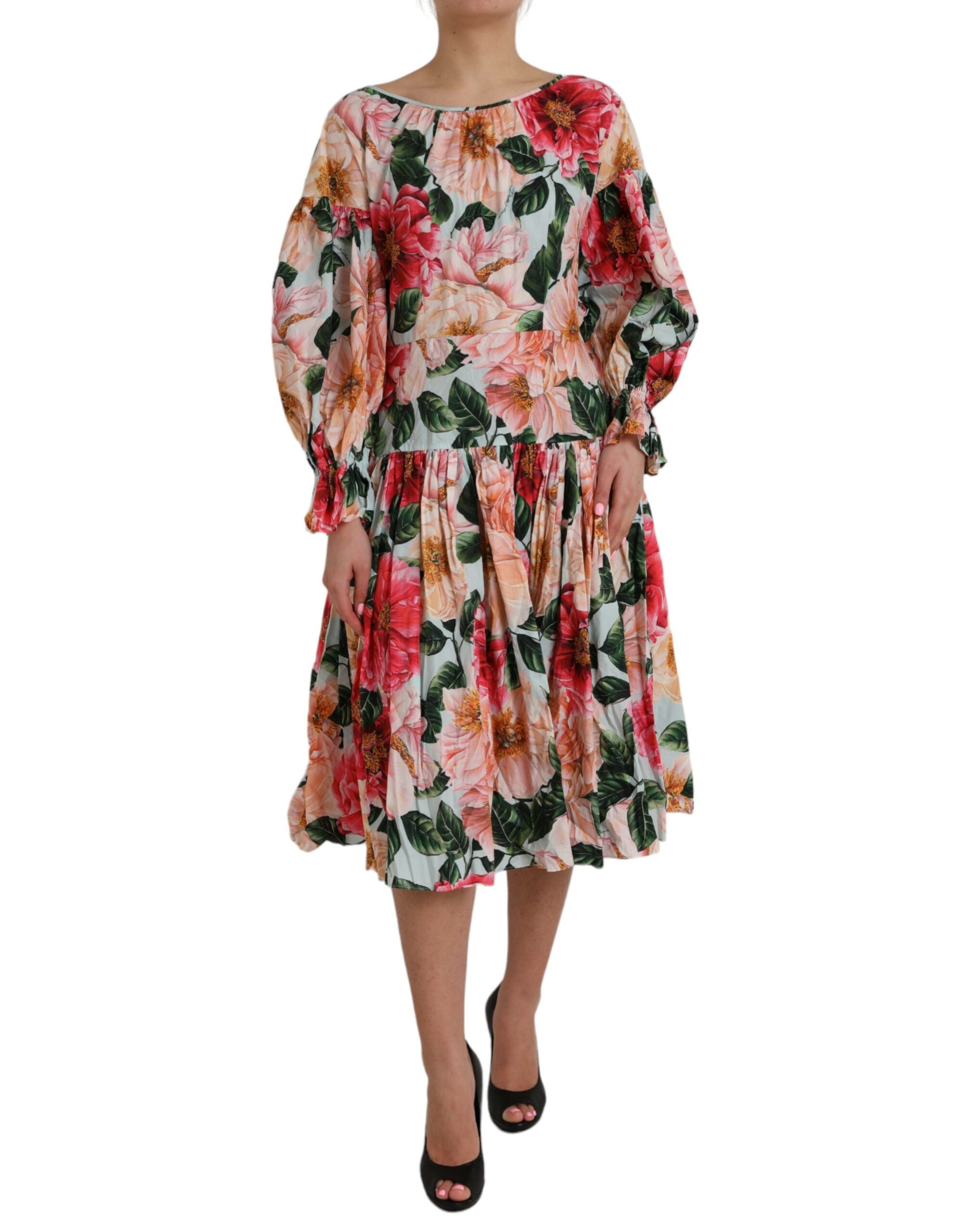 Dolce & Gabbana Mehrfarbiges Aline-Plisseekleid aus Baumwolle mit Blumenmuster