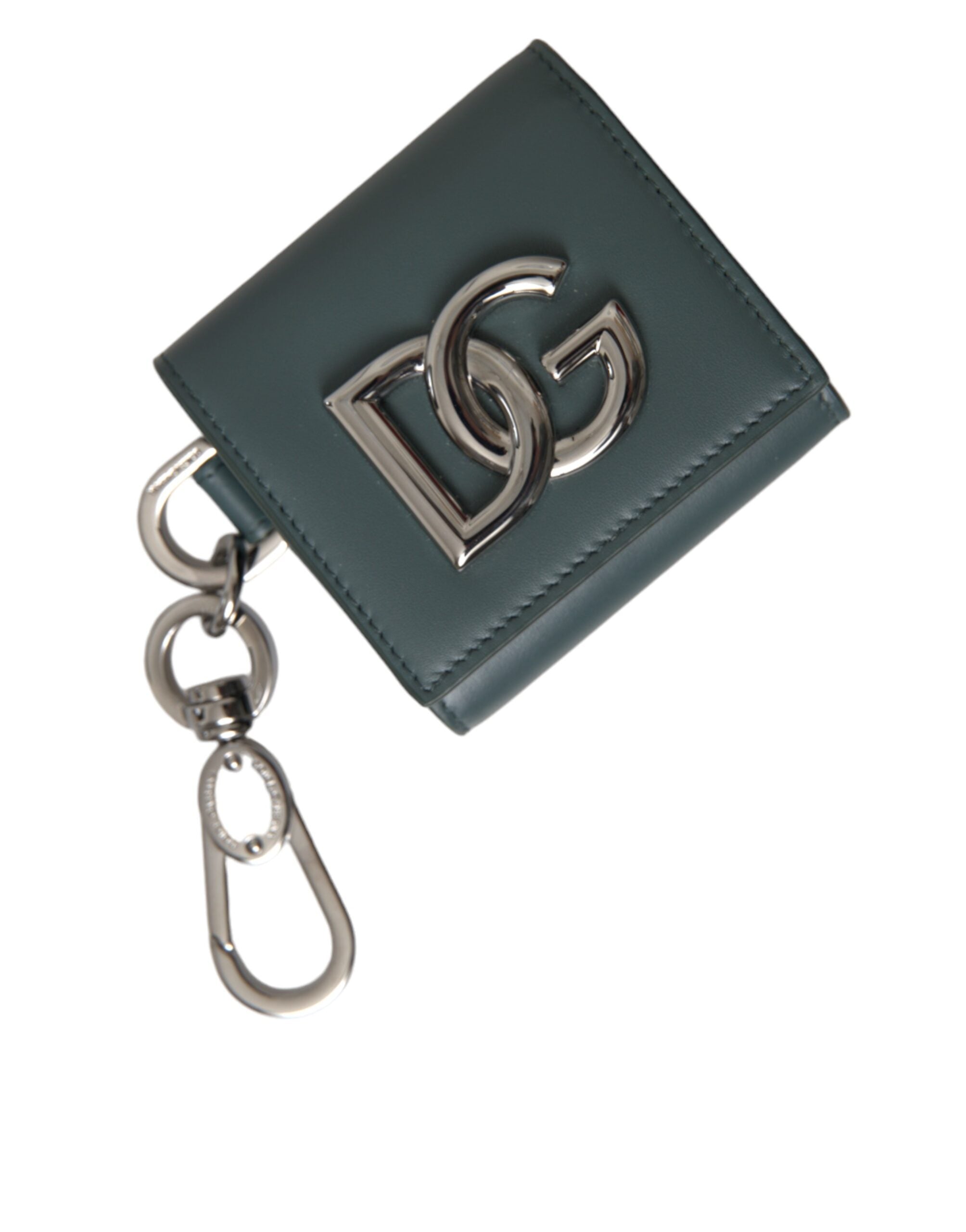 Dolce & Gabbana Schlüsselanhänger aus grünem Leder mit DG-Logo, Münzbörse, Schlüsselring