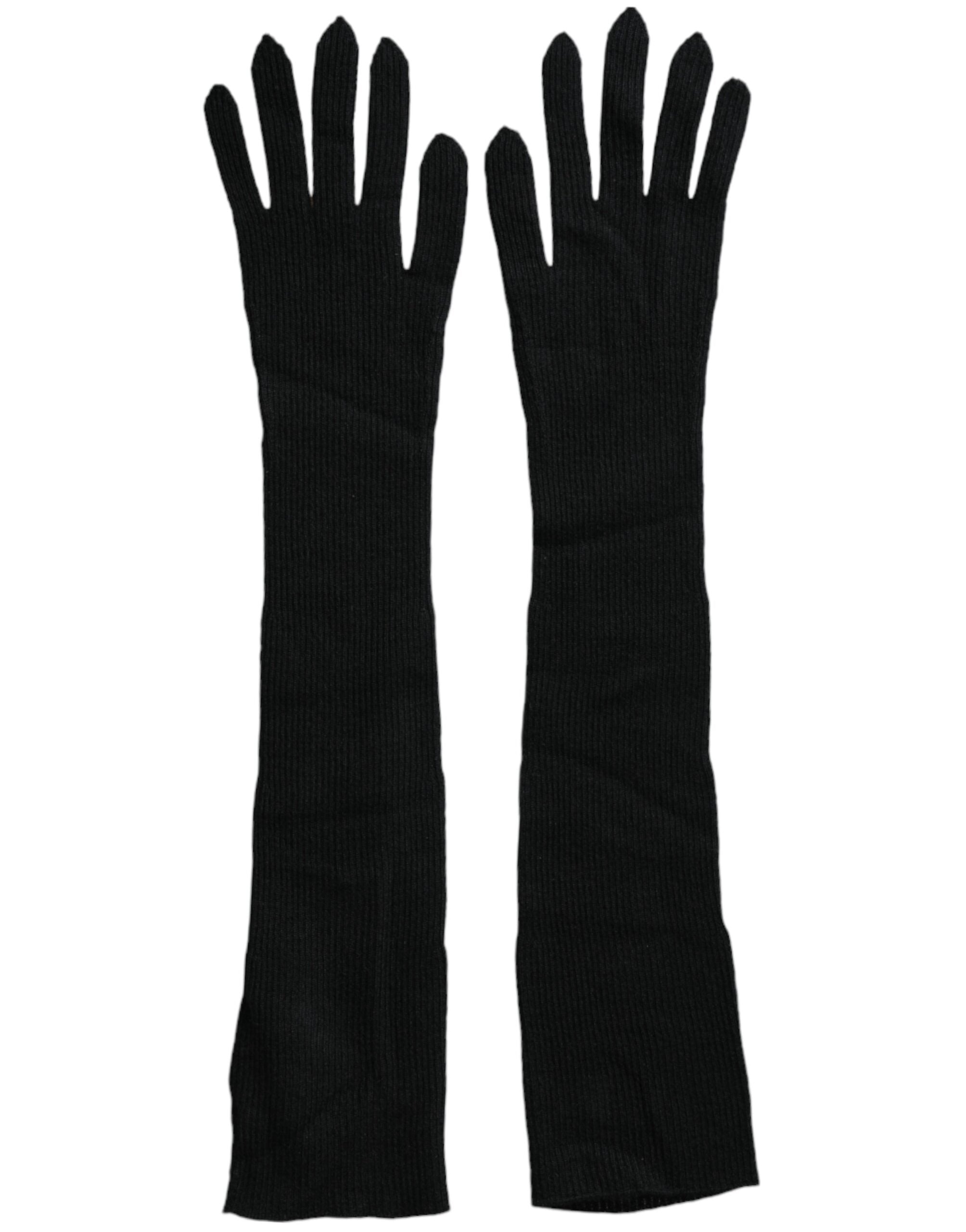 Dolce & Gabbana – Schwarze, ellenbogenlange Strickhandschuhe aus Kaschmir