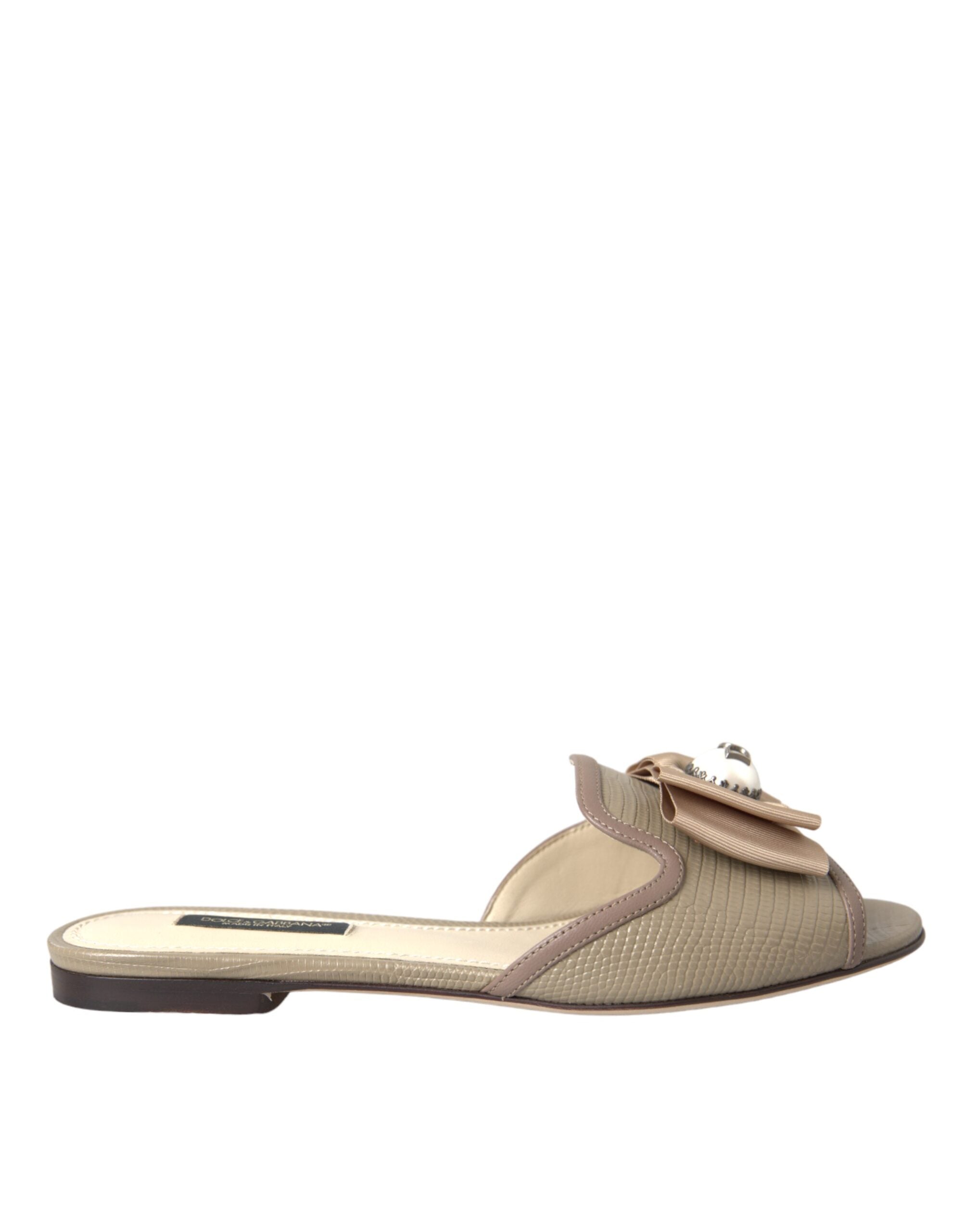 Dolce & Gabbana Beige Logo Pearl Flats Sandalen Slides Schuhe
