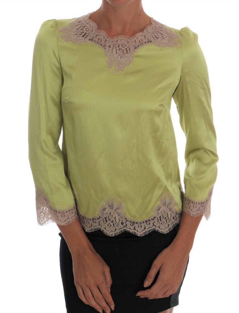 Dolce & Gabbana Elegante Seidenbluse mit floraler Spitze