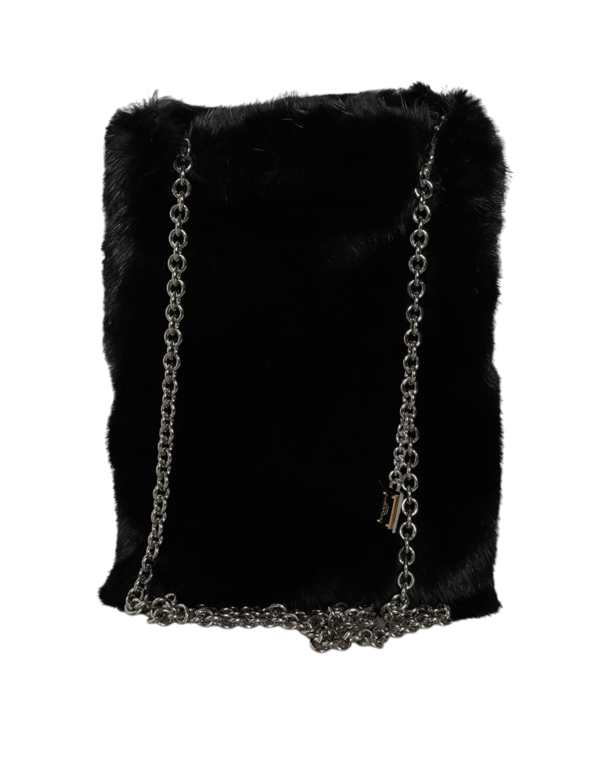 Dolce & Gabbana – Umhängetasche mit silberner Kette und Kunstfell in Schwarz