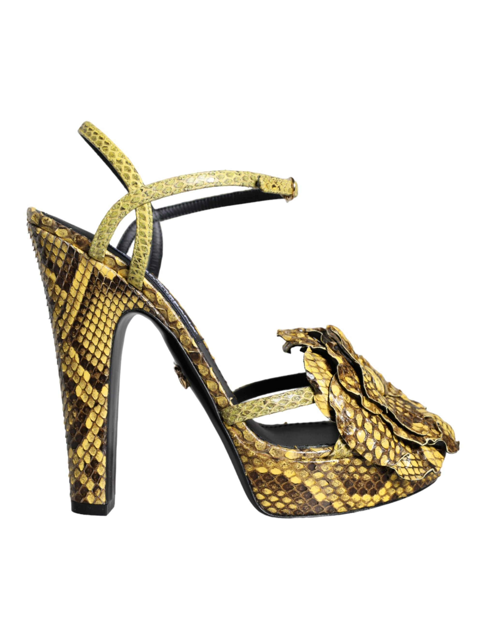 Dolce & Gabbana Gelb Exotisches Leder Knöchelriemen Heels Sandalen Schuhe