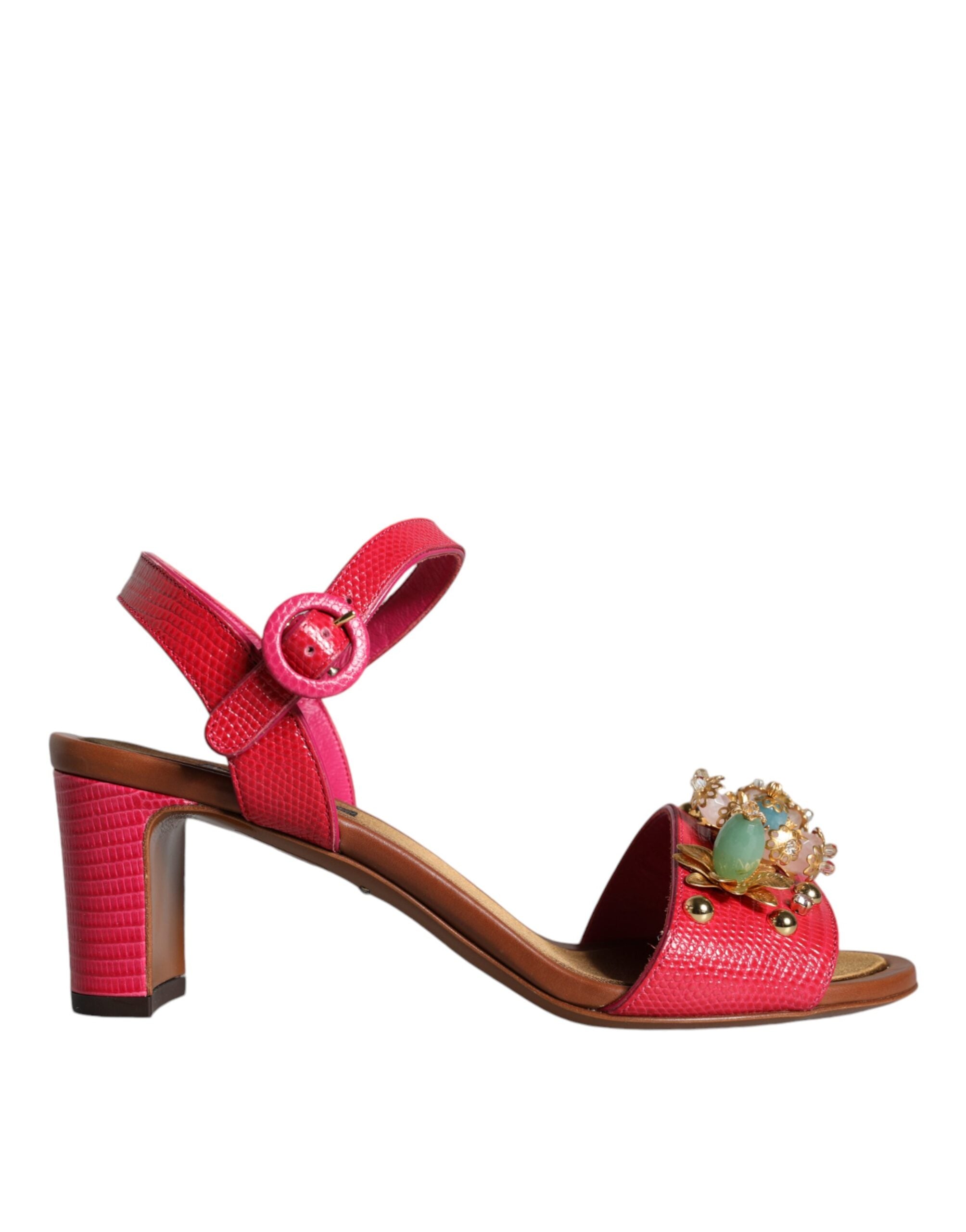 Dolce & Gabbana – Keira – Sandalen aus Fuchsia mit Verzierung aus Leder