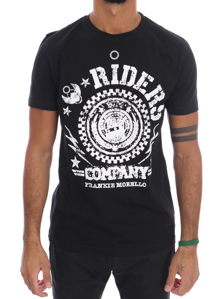 Schickes schwarzes Rundhals-T-Shirt von Frankie Morello mit „RIDERS“-Motiv