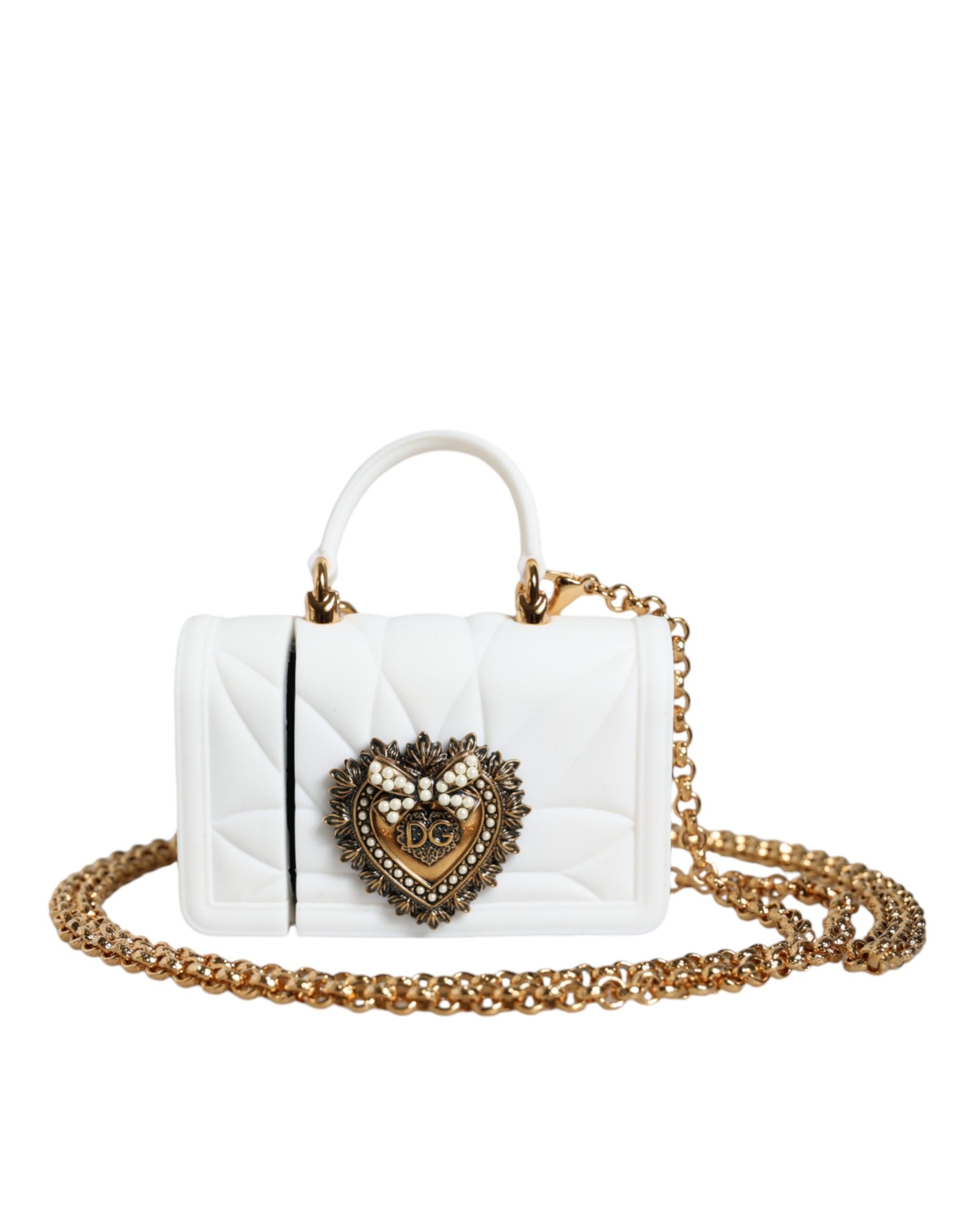 Dolce & Gabbana – Weiße Silikonhülle „Devotion Heart“ mit Handtasche und Airpod-Hülle