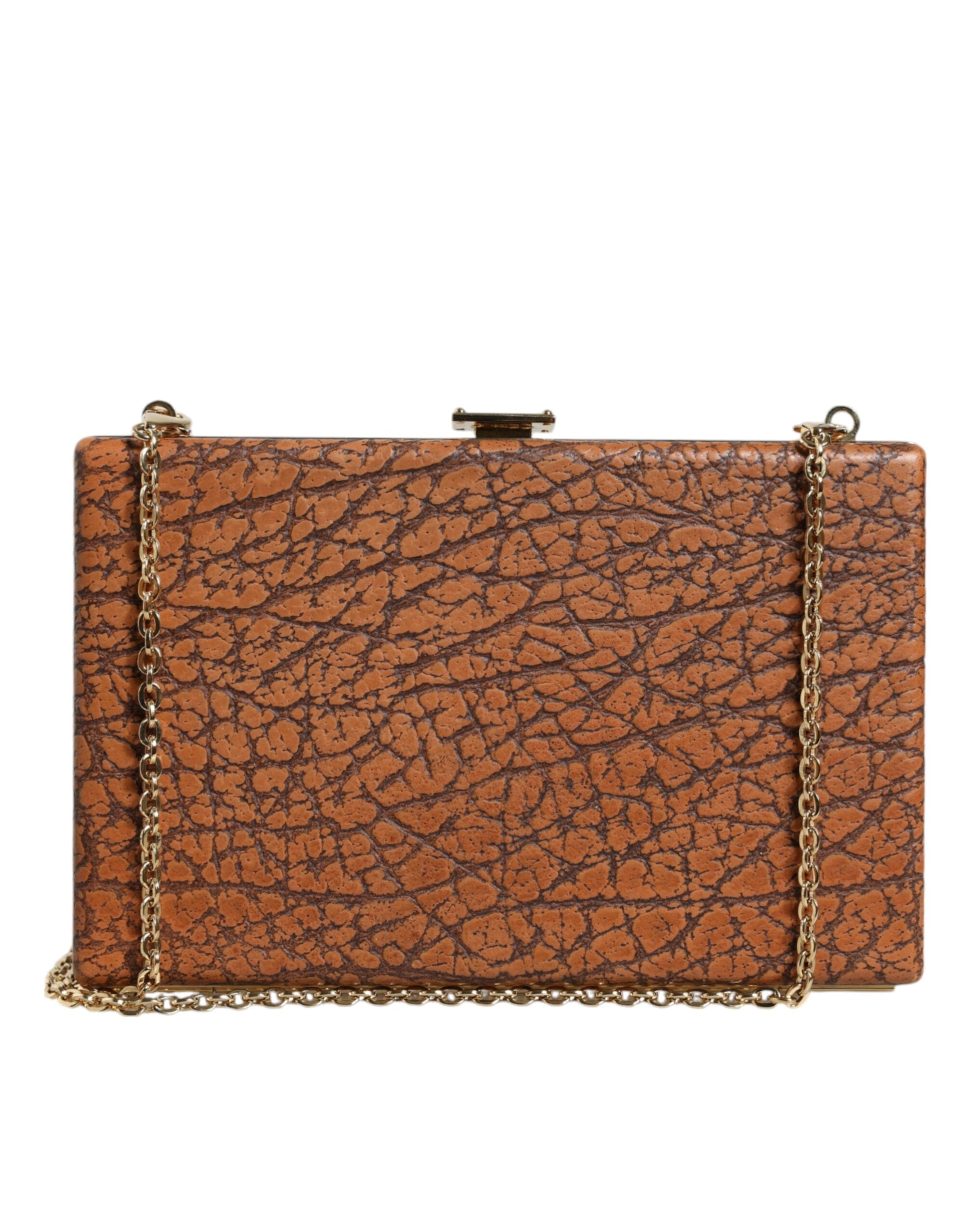 Dolce & Gabbana – Clutch aus braunem Leder mit goldenem Rahmen und kleiner Umhängetasche