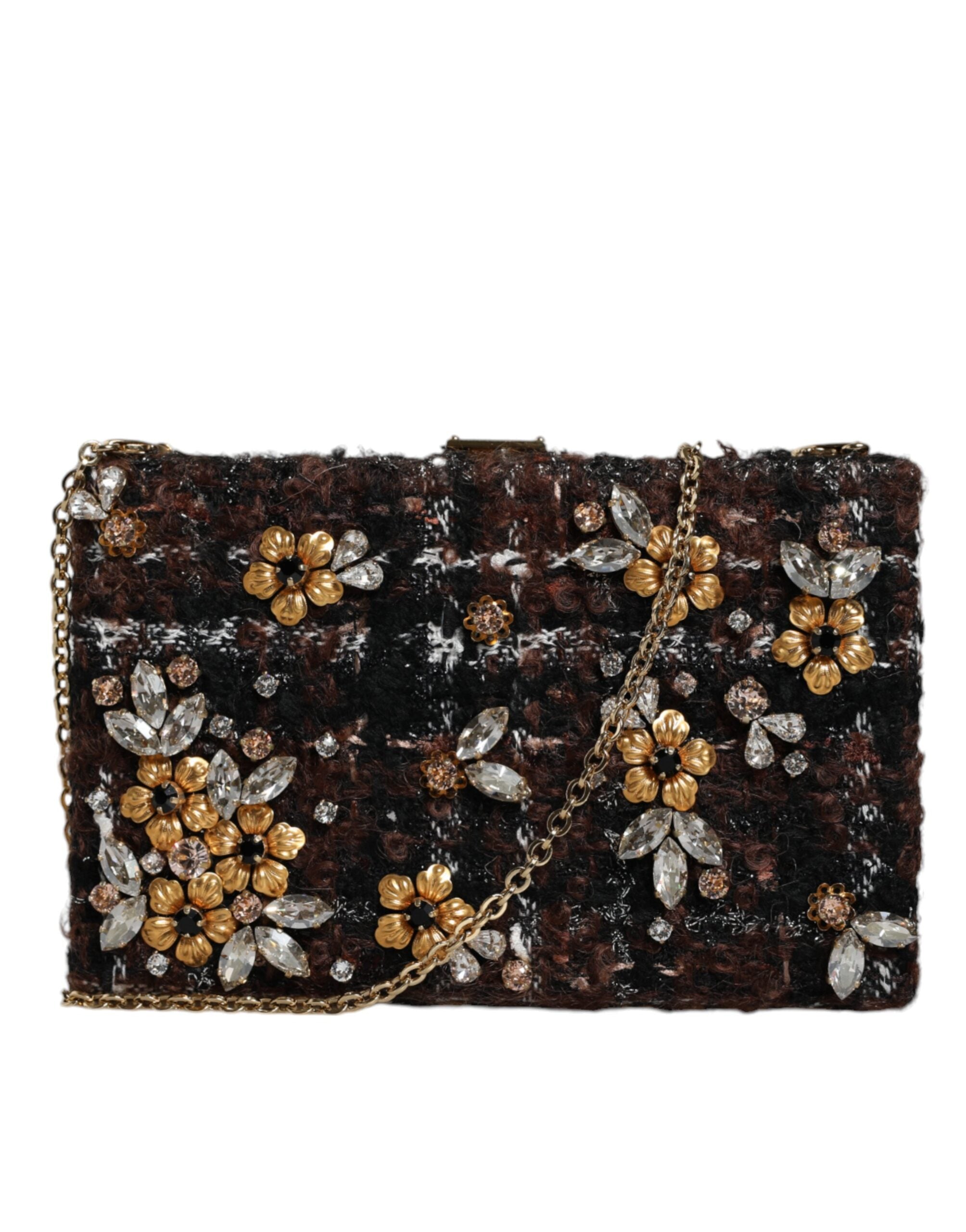 Dolce & Gabbana Mehrfarbige Tweed-Clutch mit Blumenmuster, Abend- und Partytasche, Umhängetasche