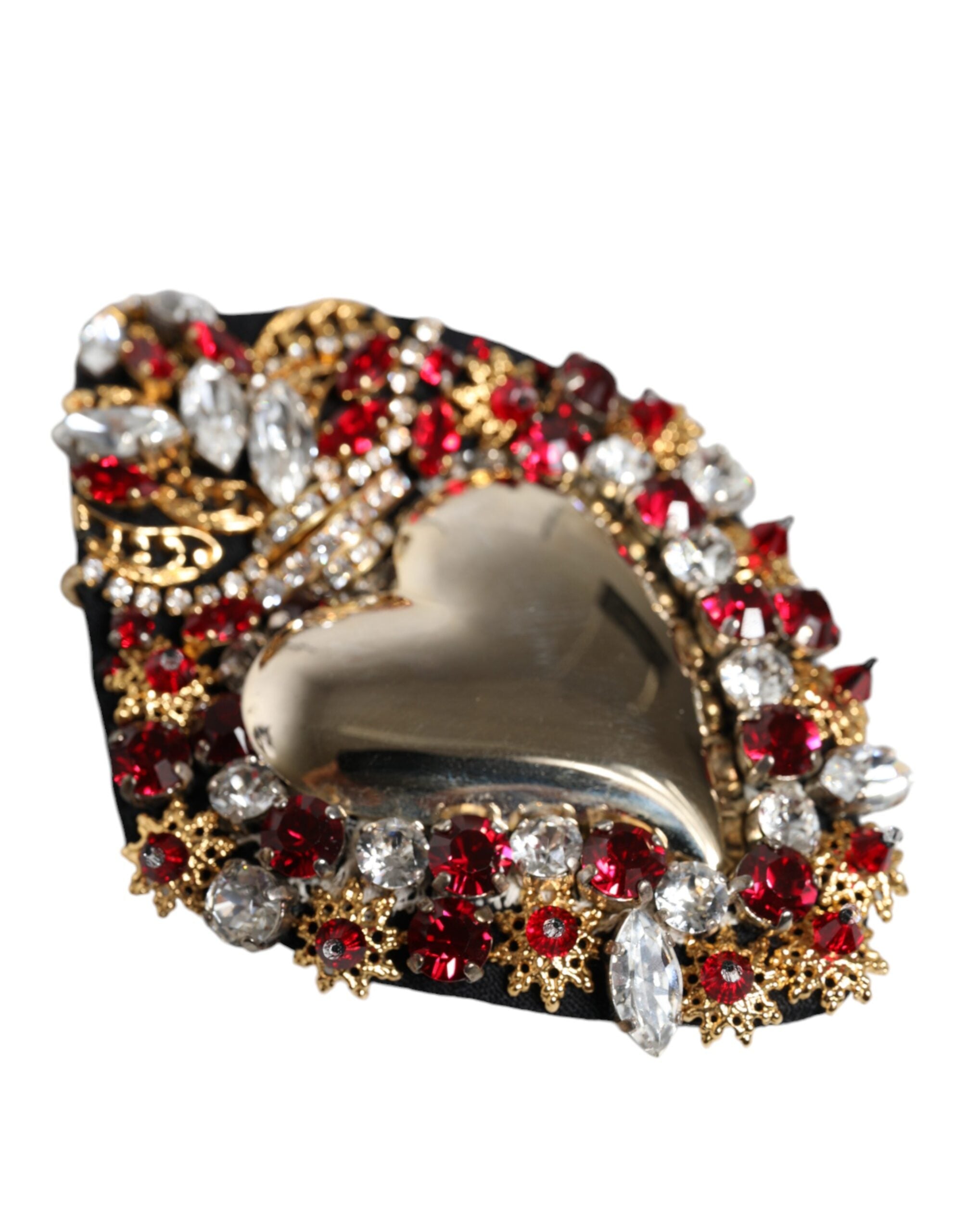 Dolce & Gabbana – Brosche aus goldfarbenem Messing mit Herz-Jesu-Kristallverzierung