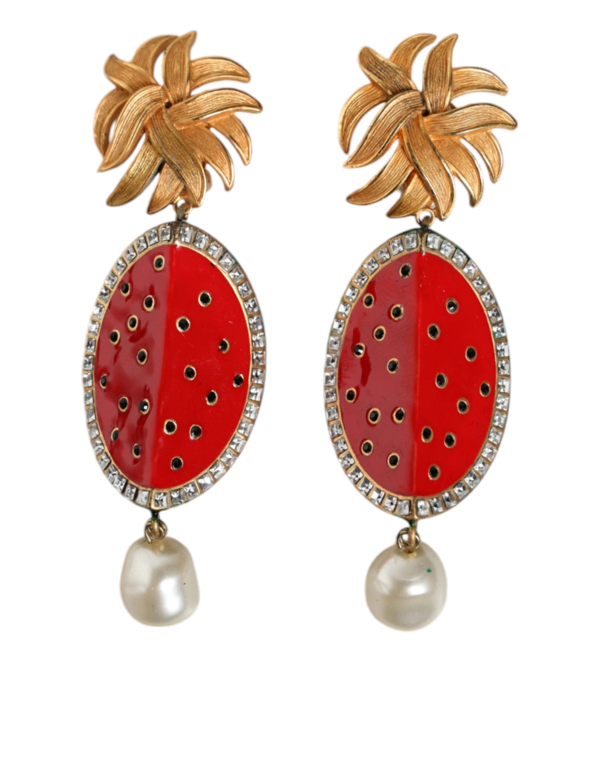 Dolce & Gabbana – Clip-Ohrringe mit Kristallen aus Messing in Rot und Wassermelonengold