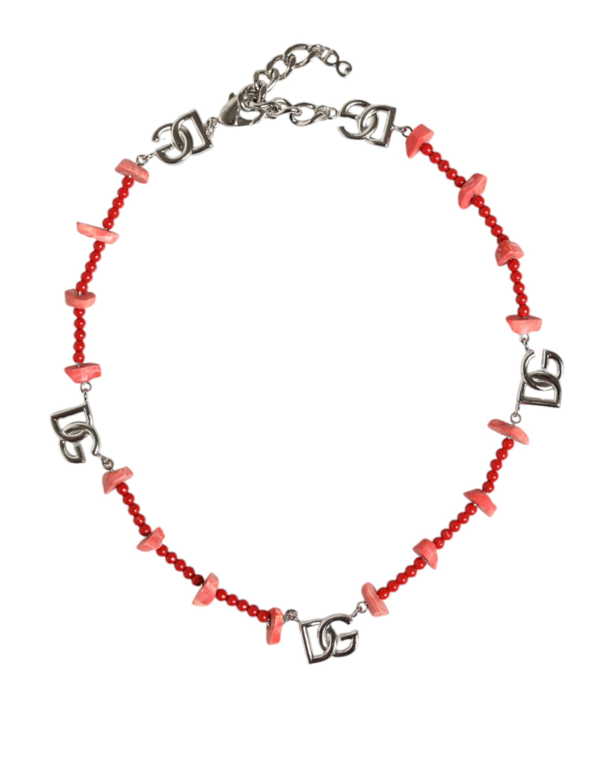 Dolce & Gabbana – Halskette mit DG-Logo aus silberfarbenem Messing und Harzperlen