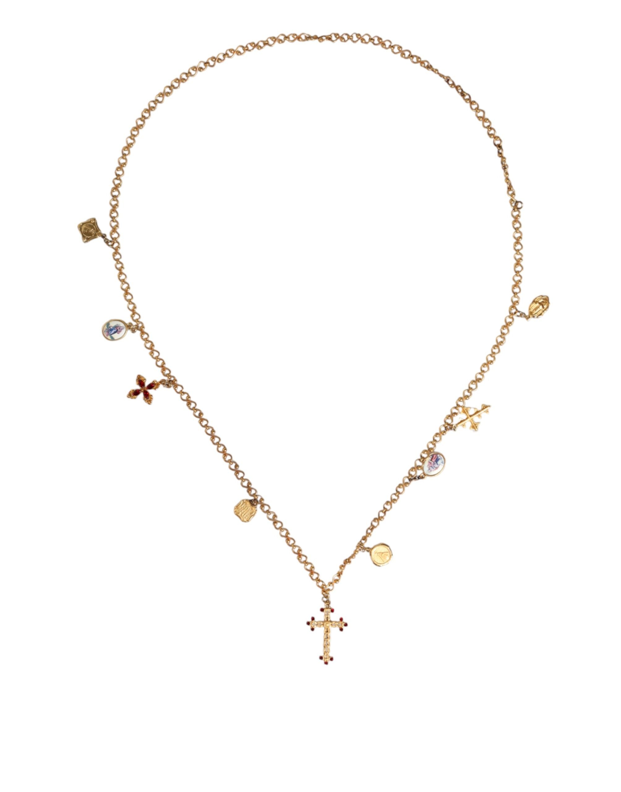 Dolce & Gabbana – Halskette mit religiösem Kreuzanhänger aus goldfarbener Messingkette