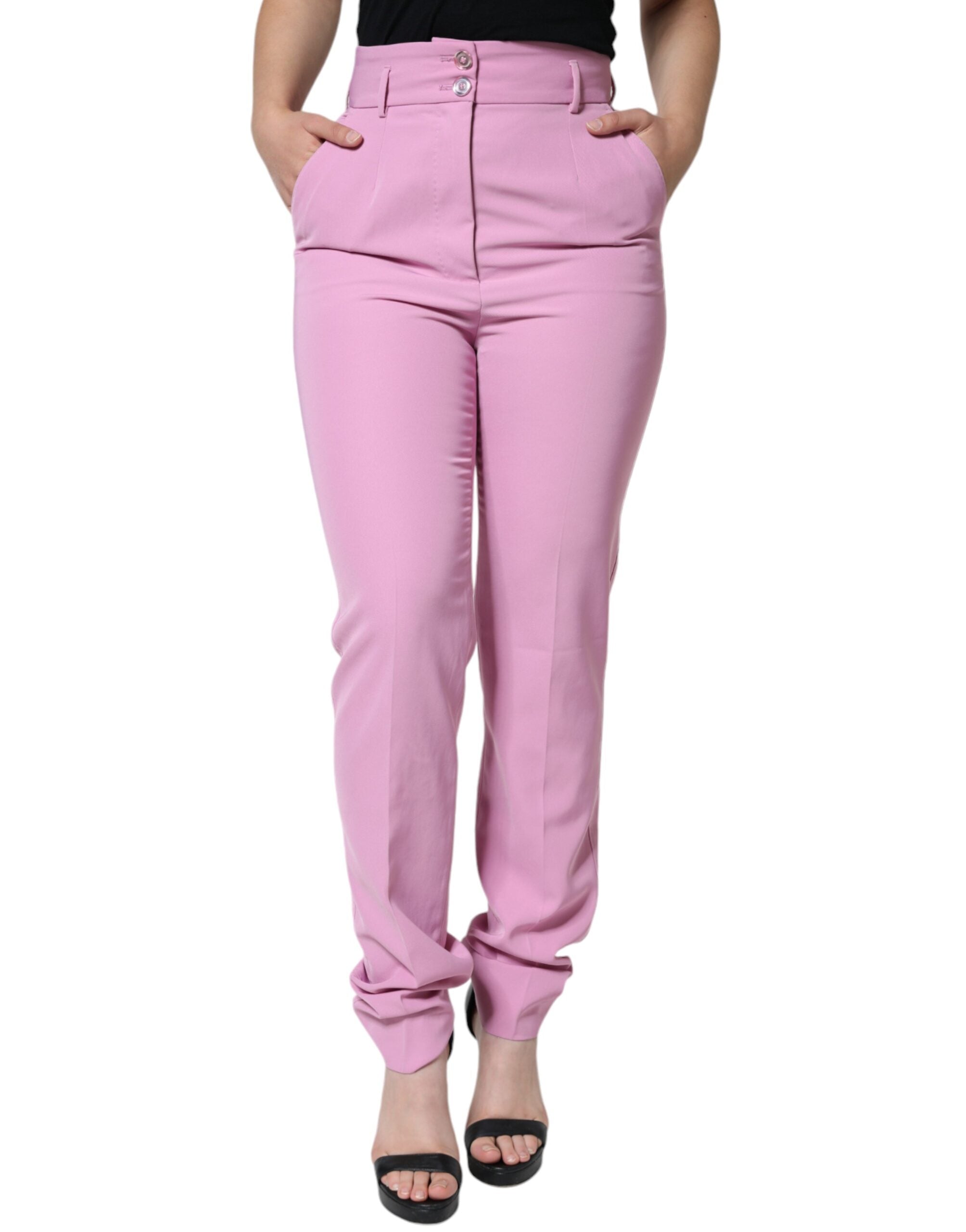 Dolce & Gabbana – Hohe Taillen-Karierte Hose aus Polyester in Rosa