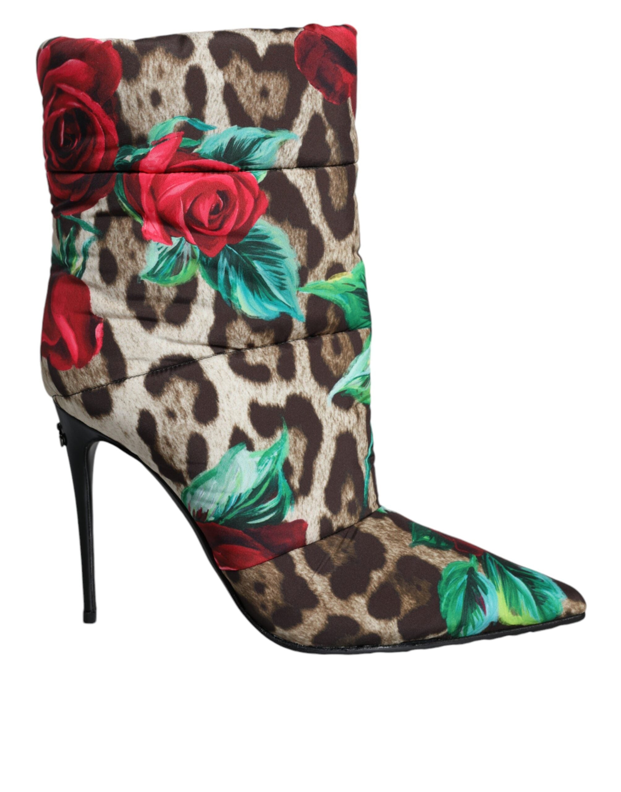 Dolce & Gabbana – Mehrfarbige Stiefel mit Leopardenmuster und Rose-Mittelhohe Stiefel