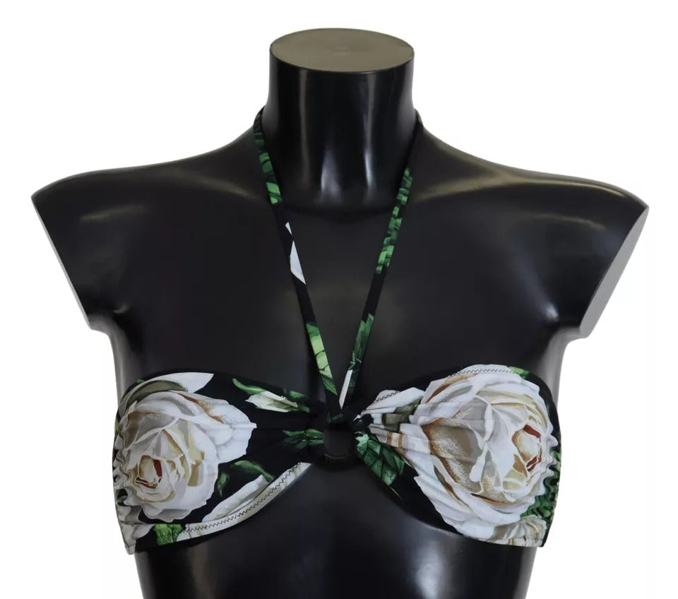 Dolce & Gabbana – Schwarzes Neckholder-Bikinioberteil mit Blumenmuster