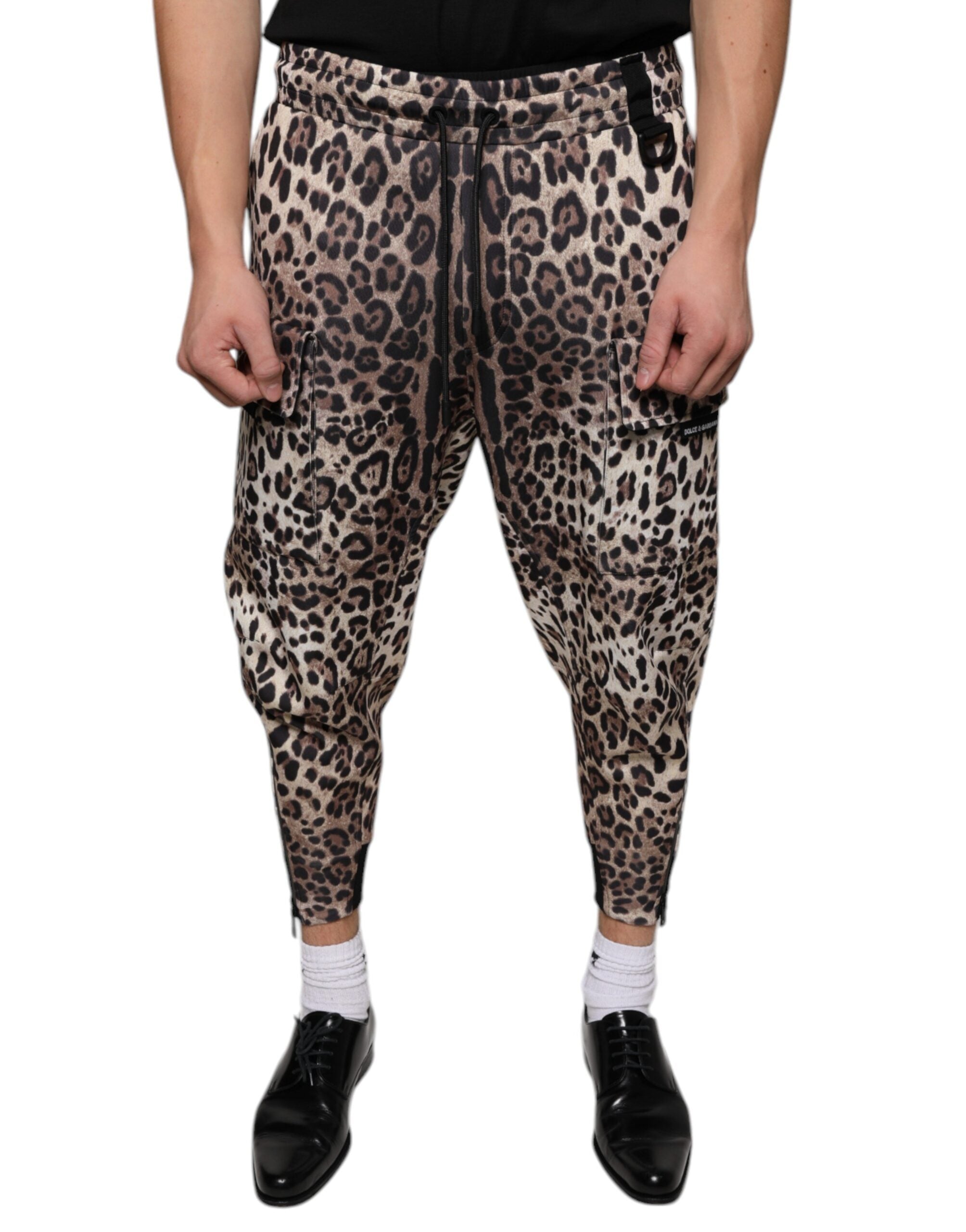 Dolce & Gabbana Braune Jogginghose aus Polyester mit Leopardenmuster