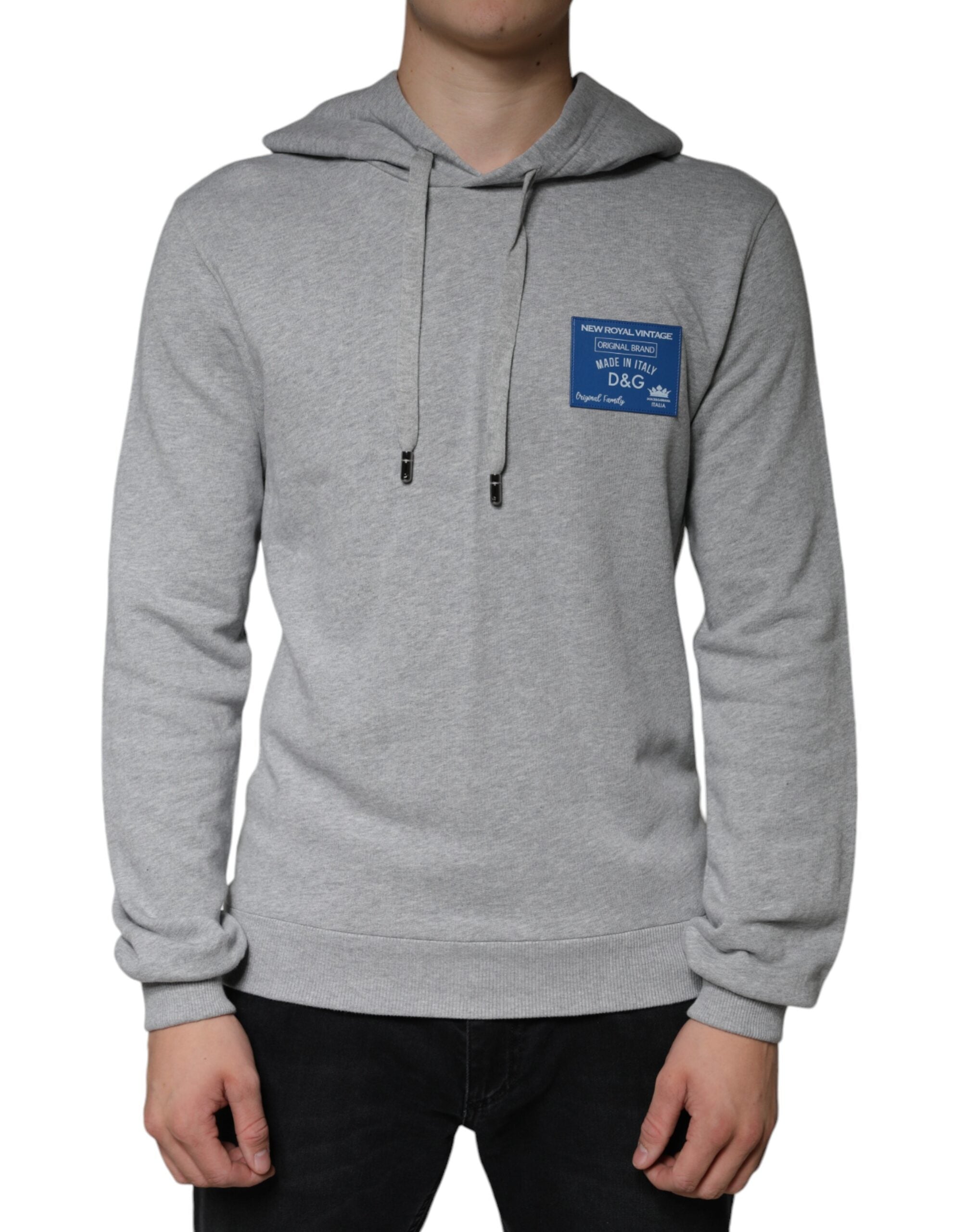 Dolce & Gabbana Graues Baumwoll-Sweatshirt mit Logo und Kapuze