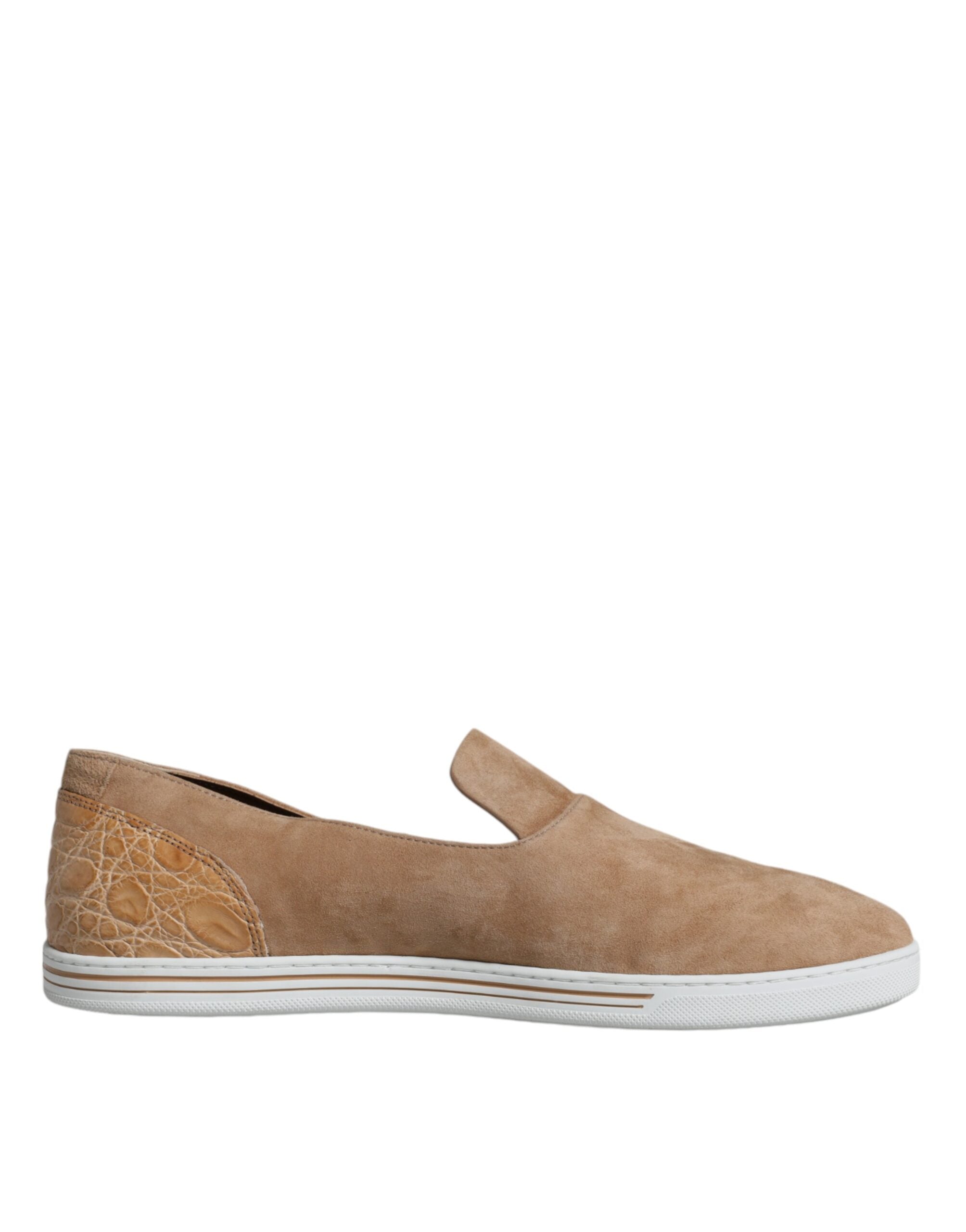Dolce & Gabbana Beige Wildleder Caiman Loafers Hausschuhe Schuhe